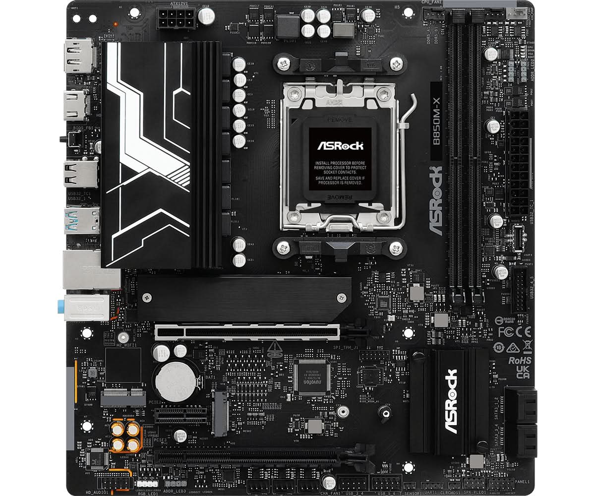 ASRock B850M Micro ATX Motherboard for AMD Ryzen 7000 Series (AM5 Socket) - DDR5, PCIe 5.0, USB 3.2 - Perfect for Gaming PCs & Workstations