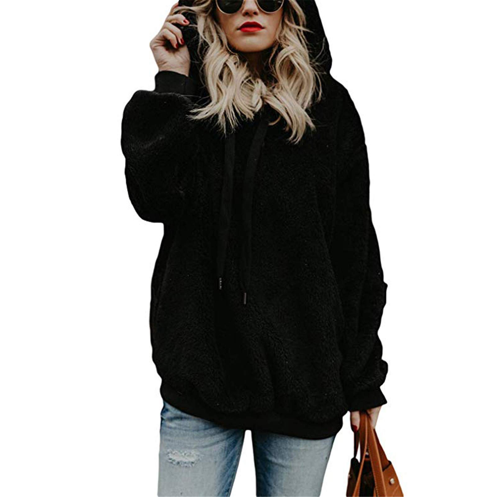 Women's POTO Pullover Hoodies - Soft Fuzzy Fleece Oversized Sweatshirt with Drawstring Hood, Solid Color Cozy Sweater | Perfect for Casual Wear, Winter Layering & Lounge Outfits