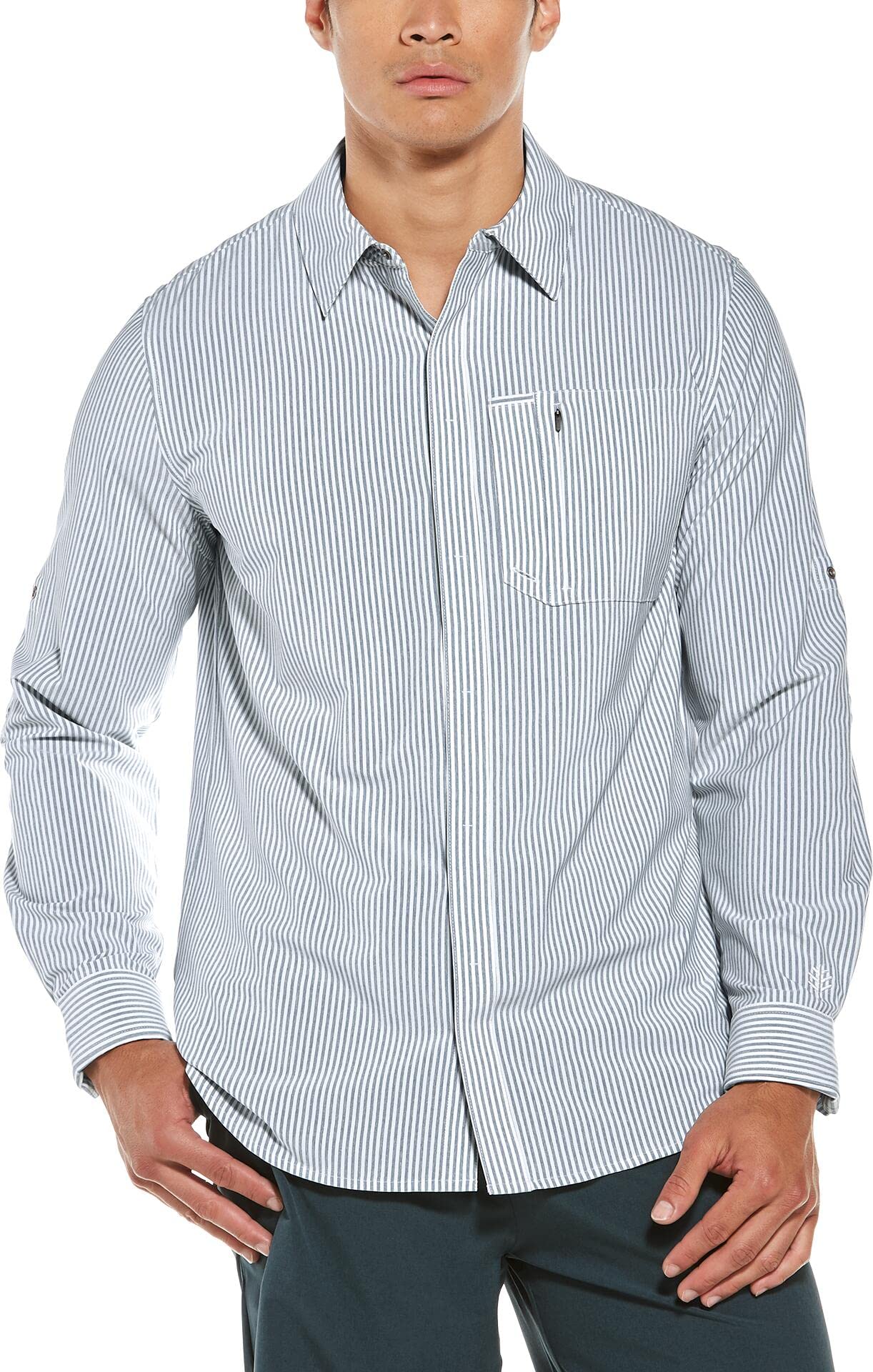 Coolibar UPF 50+ Men's Fiesta Smart Shirt - Sun Protective Long Sleeve Button Down for Outdoor Activities, Hiking, Fishing & Travel