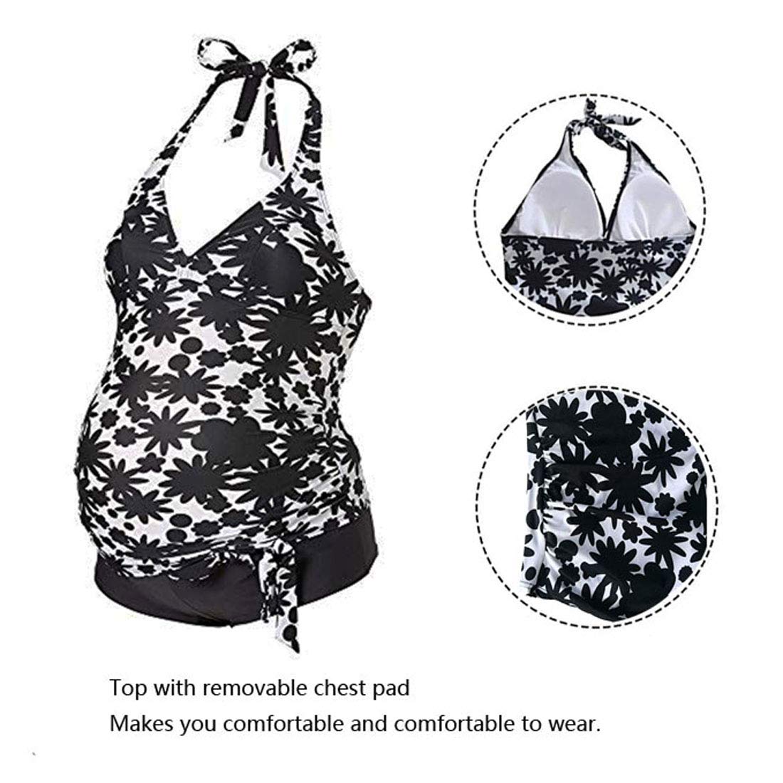 Women's Floral Print Halter Maternity Two-Piece Swimsuit Set - Comfortable Pregnancy Swimwear for Beach, Pool & Vacation