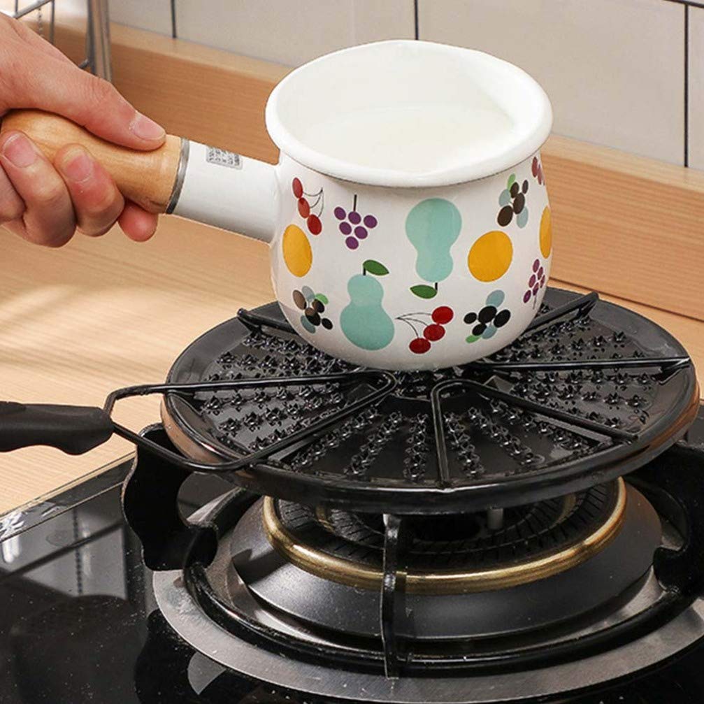Premium Black Enamel Glass Diffuser Plate - Heat Conduction Stovetop Flame Reducer Ring Tray for Gas Stove Cooktops | Compatible with Coffee Pots & Warmers | Ideal for Home Kitchen, Camping & Outdoor Cooking