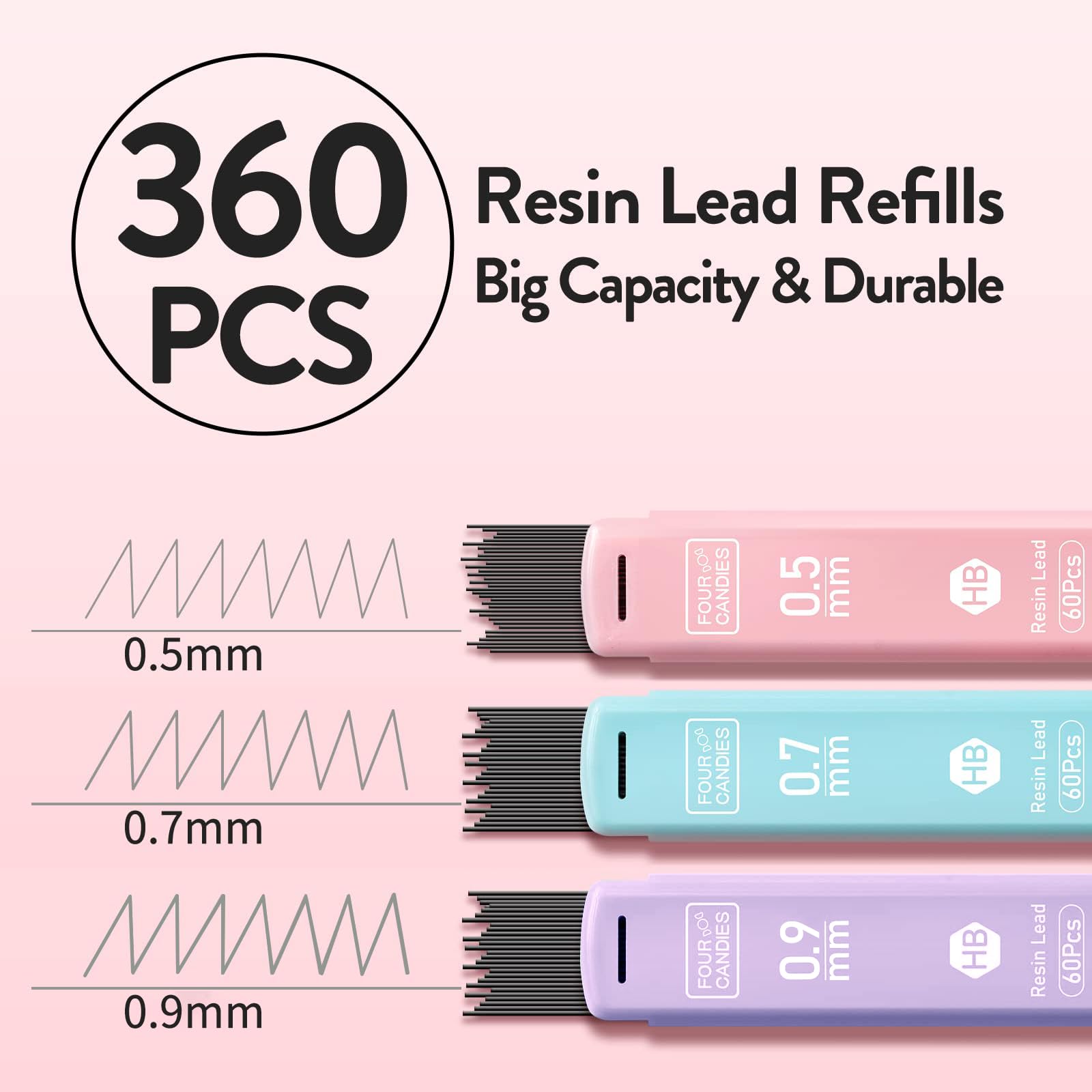 Pastel Mechanical Pencil Set (6PCS) - 0.5mm/0.7mm/0.9mm with 360 Leads, 3 Erasers & 9 Refills - Cute Aesthetic Writing & Drawing Pencils for Girls, Students & Artists - Perfect for School, Office, Sketching & Note Taking
