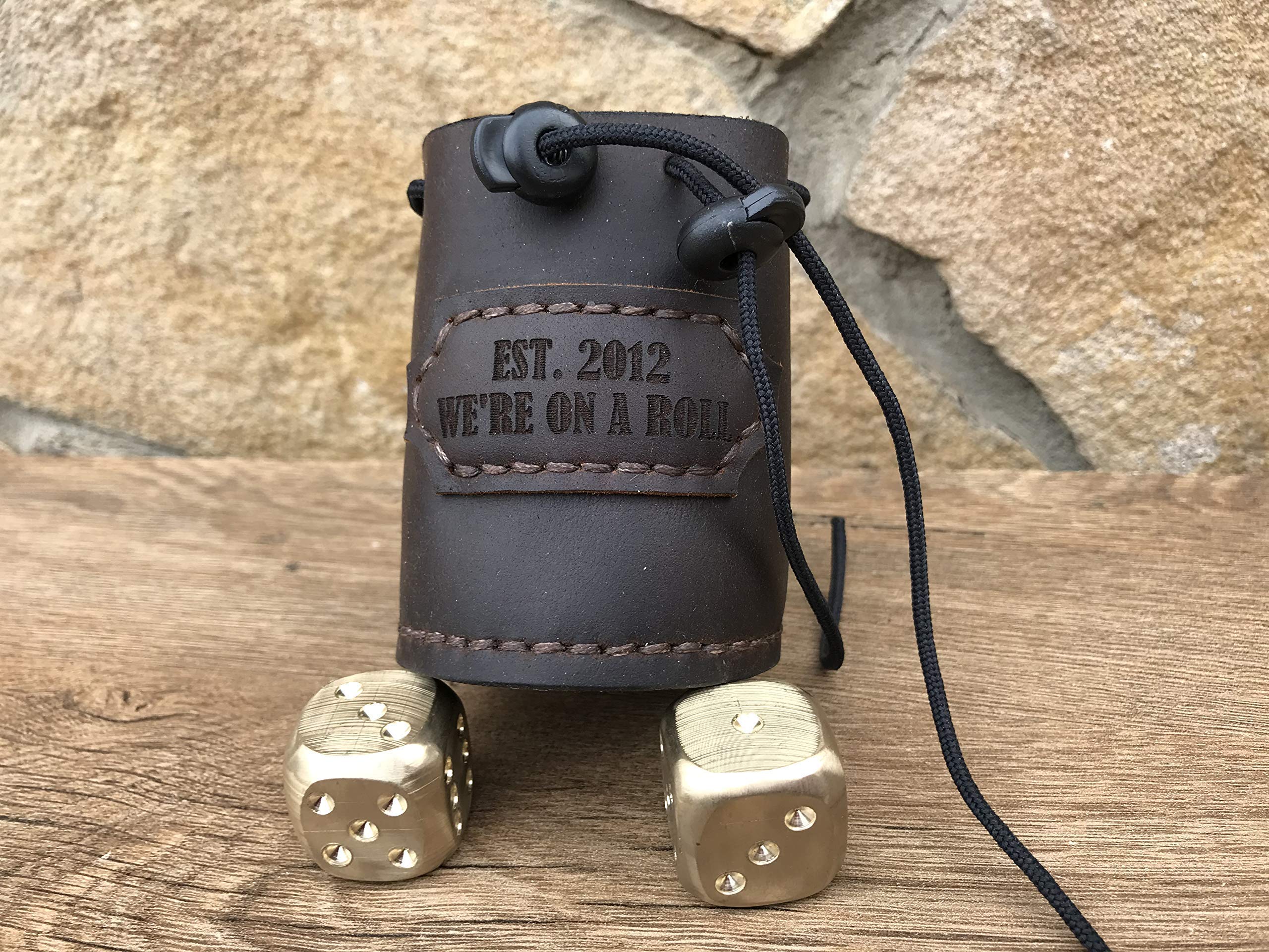 Handcrafted Bronze Dice Set in Premium Leather Bag - Personalized Engraved 8th & 19th Anniversary Gift for Him/Her - Perfect for Tabletop RPG Games, Casino Nights & Special Occasions