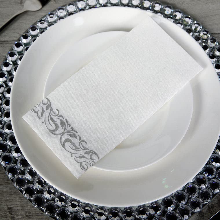 Efavormart 20 Pack Premium White Foil Disposable Dinner Napkins - Soft Linen-Feel Paper Hand Towels for Kitchen, Bathroom, Parties, Weddings & Events - Elegant Silver Tableware (Perfect for Holiday Dinners, Bridal Showers & Restaurant Use)