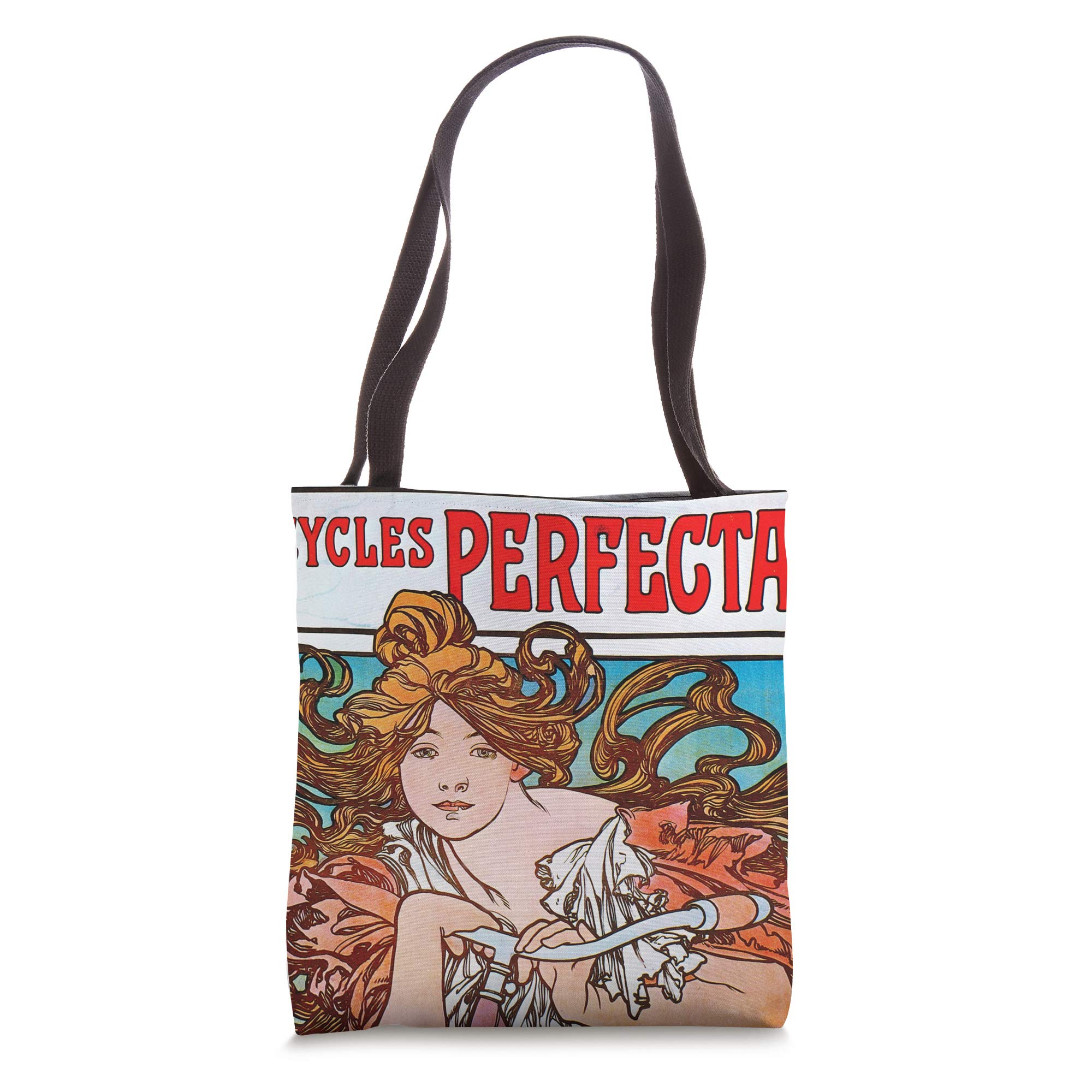 Cycles Perfecta Bicycle Alphonse Mucha Art Nouveau Tote Bag - Stylish Reusable Shopping Bag for Cycling, Groceries & Daily Commute