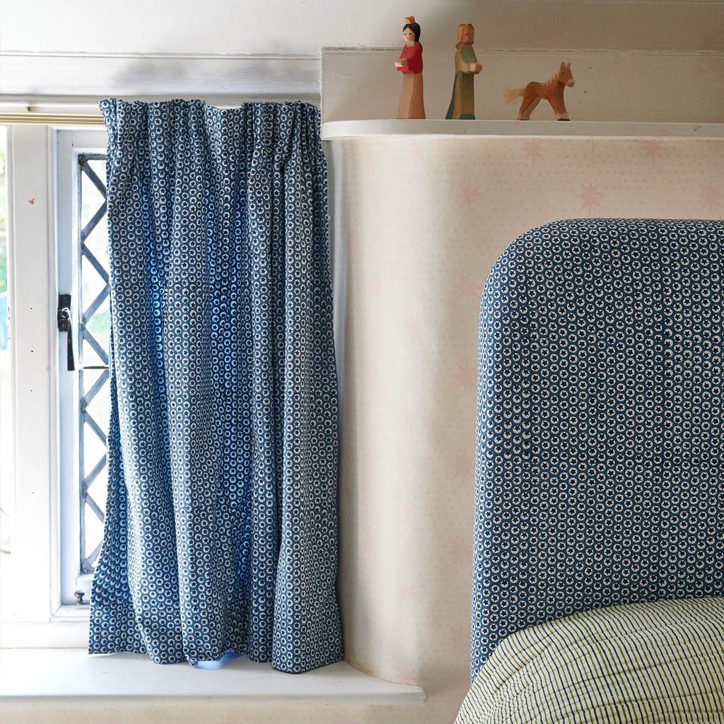 Blue Block Printed Cotton Fabric for Tuk Tuk - Perfect for DIY Crafts, Home Decor, and Fashion Accessories