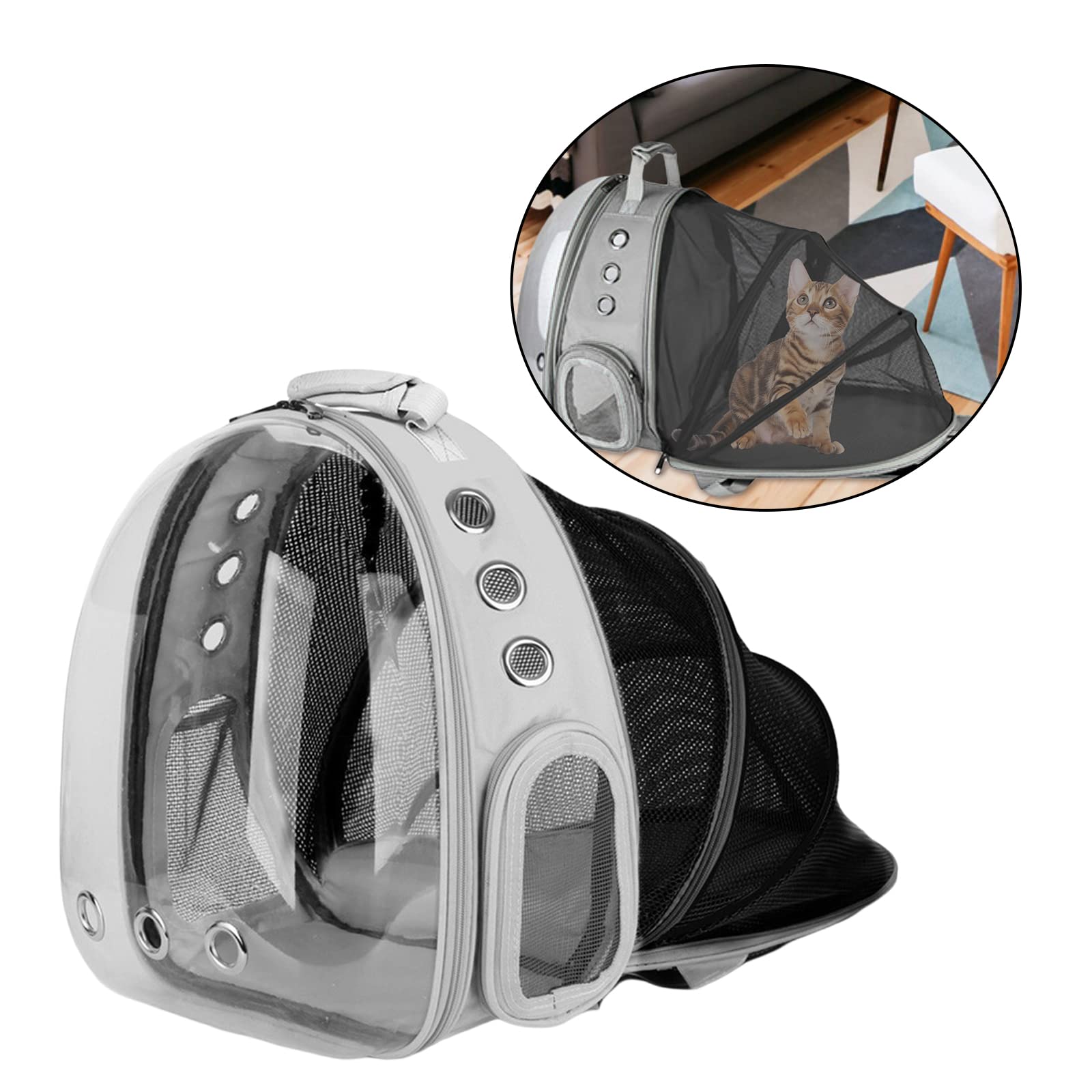 Expandable Clear Bubble Cat Carrier Backpack - Gray Pet Travel Carrier for Small Dogs & Cats | Durable & Comfortable for Outdoor Adventures, Sightseeing, Hiking & Air Travel