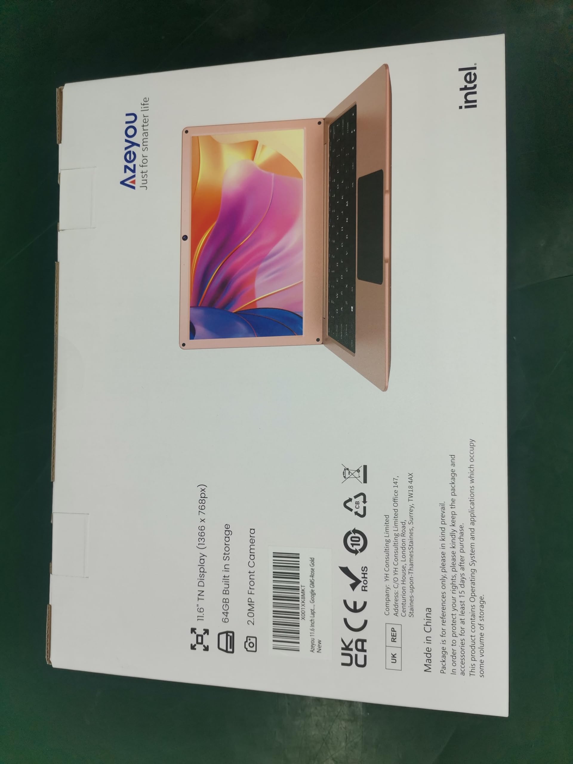 Azeyou 11.6 Inch HD Laptop with Windows 10 | Intel Celeron N4020 Processor (Up to 2.8GHz) | 4GB DDR4 RAM | 64GB eMMC Storage | Google GMS | Rose Gold - Perfect for Students, Home Office & Travel