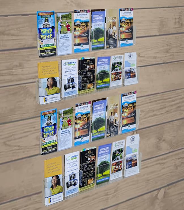 FixtureDisplays® Acrylic Literature Rack - Wall Mount Brochure & Magazine Holder with 12/24 Pockets, 2-Panel 2-Tier Design for Vertical/Horizontal Installation - Perfect for Offices, Libraries, Retail Stores & Waiting Rooms (Model 119003)