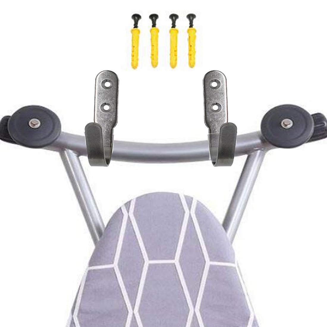 Wall Mounted Ironing Board Holder - Heavy Duty Steel Hook for Laundry Room & Closet Organization - White/Black/Silver - Space Saving Storage Solution for Ironing Boards, Irons & Accessories - Perfect for Small Apartments & Home Laundry Areas