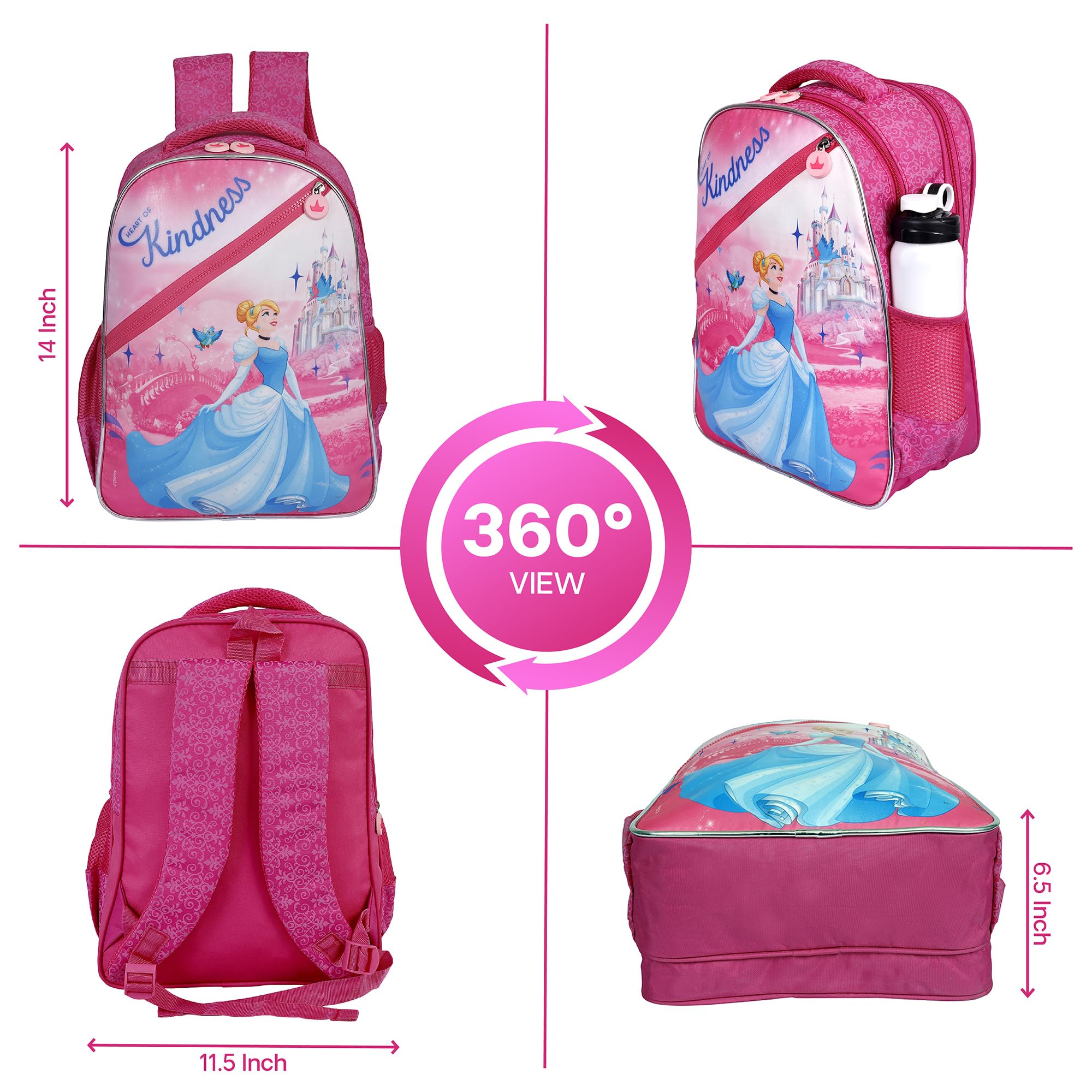 Disney Princess School Bag for Girls - 14 Inch Waterproof Backpack for Travel & Picnic