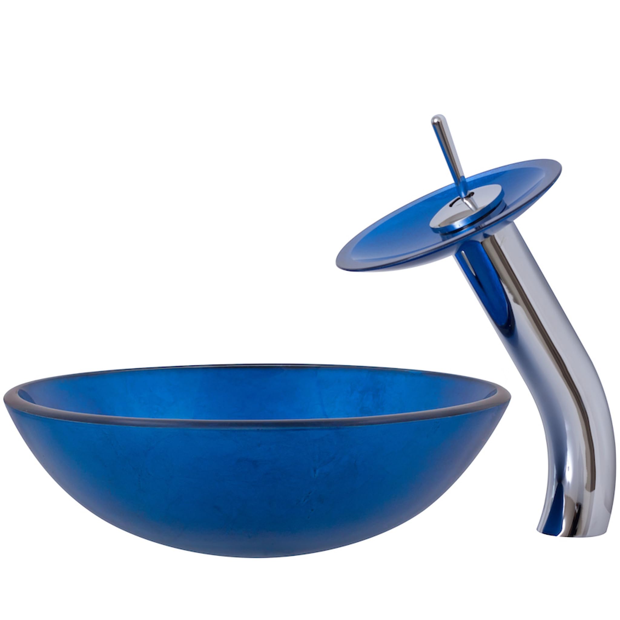 Novatto VERDAZZURRO Modern Glass Vessel Bathroom Sink Set with Chrome Faucet - Perfect for Contemporary Bathroom Vanities and Powder Rooms