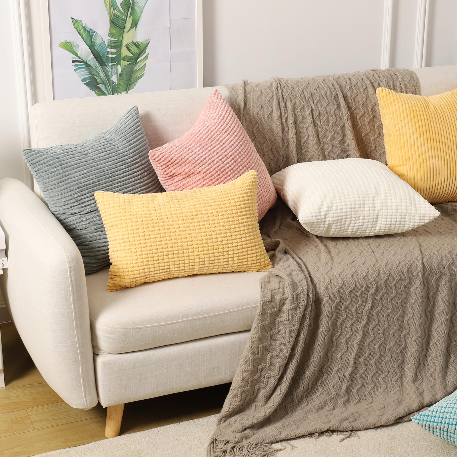 BeBen 22x22 Inch Corduroy Throw Pillow Covers Set of 2 - Soft Square Decorative Cushion Cases for Couch, Sofa, Bed, Bedroom & Car - Black Home Decor (Perfect for Living Room Accents & Cozy Interior Styling)