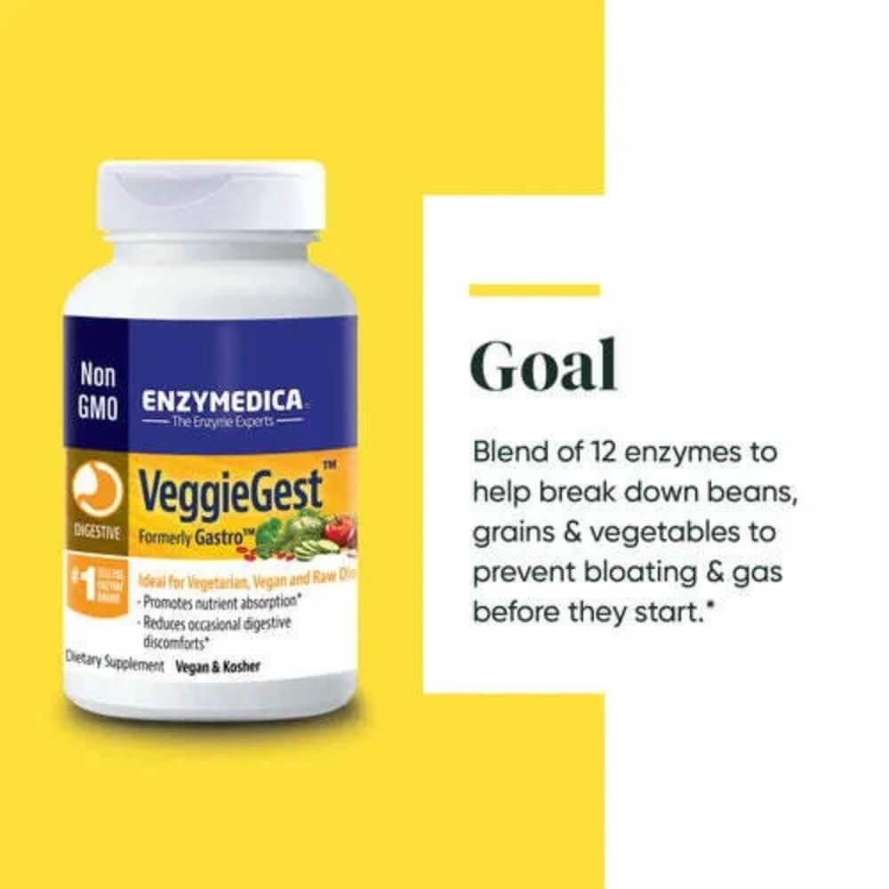 Enzymedica VeggieGest Digestive Enzymes - 90 Capsules for Plant-Based Digestion Support | Vegan & Gluten-Free Supplement for Bloating & Gut Health | Ideal for Vegetarians & Sensitive Stomachs