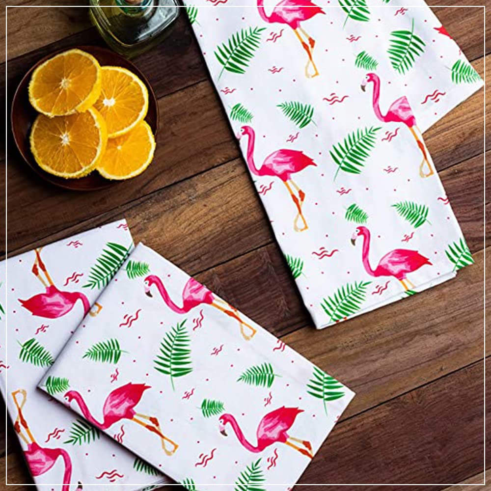 Premium Flamingo Printed Kitchen Towels Set of 3 - 100% Ring Spun Cotton, Super Absorbent Dish Cloths (17.7