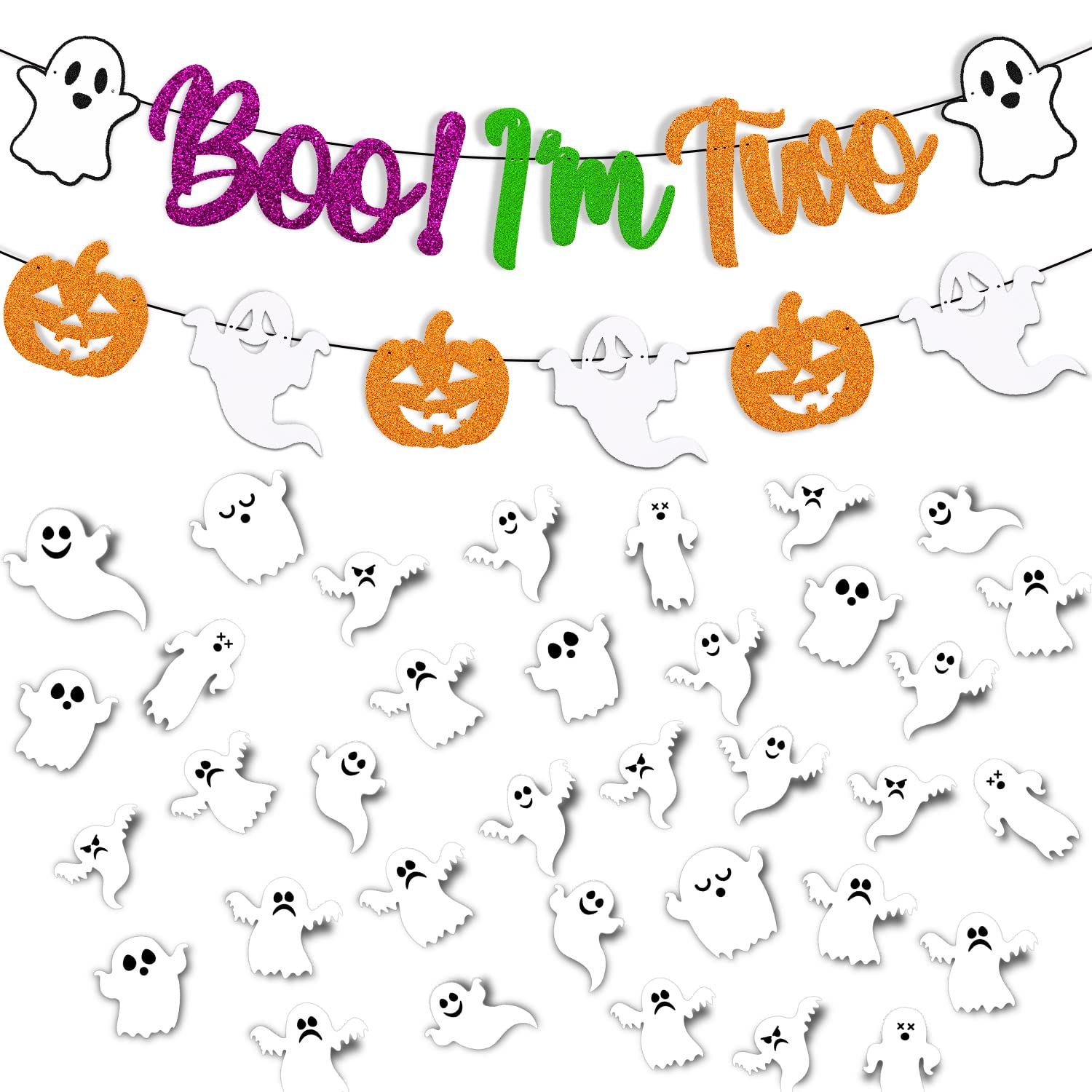 44 PCS Boo I'm Two Birthday Party Decorations Set - Halloween Ghost Banner, Spider Web & Pumpkin Theme Wall Decor for Kids Boys Girls 2nd Birthday Celebration - Perfect for Birthday Parties, Halloween Events & Themed Photo Backdrops