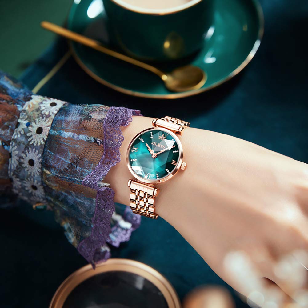 OLEVS Women's Watches - Japanese Quartz Movement, Rose Gold Stainless Steel Case, Crystal Accents, Waterproof Luxury Dress Watch for Women | Perfect for Office, Party & Everyday Wear