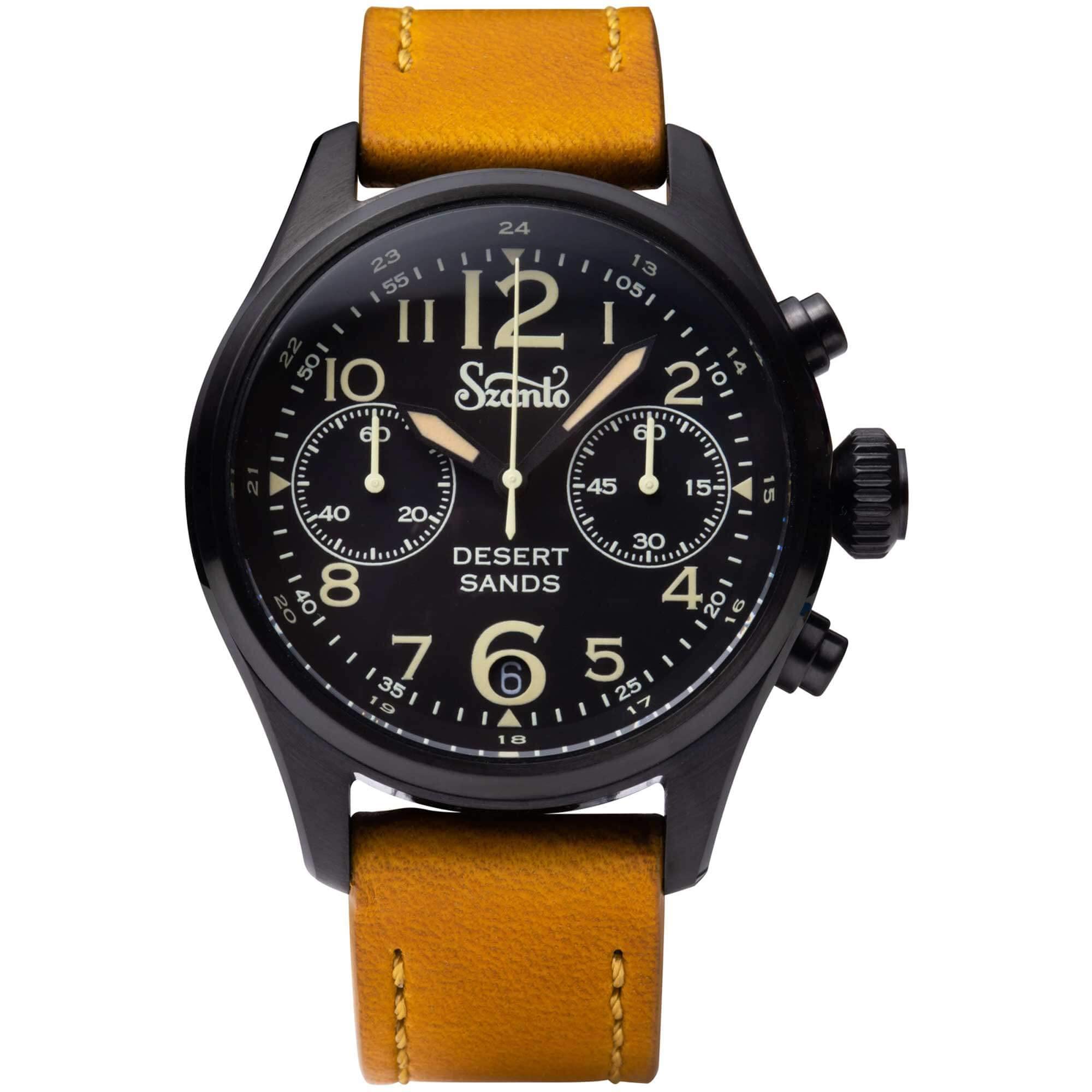 Szanto SZ 4551 Pilot Watch - Black Dial with Tan Leather Strap, One Size - Vintage Aviator Timepiece for Men | Perfect for Aviation Enthusiasts & Everyday Wear