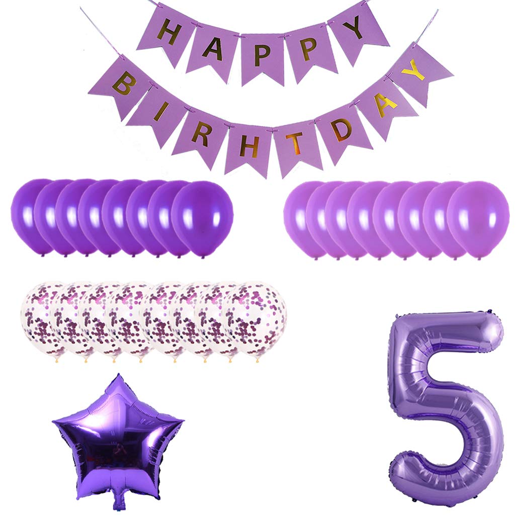 5th Birthday Party Decorations Kit - Happy Birthday Banner, Number 5 Balloons & Purple Party Supplies for 5 Year Old Birthday Celebration | Perfect for Kids Birthday Parties, Photo Backdrops & Milestone Celebrations