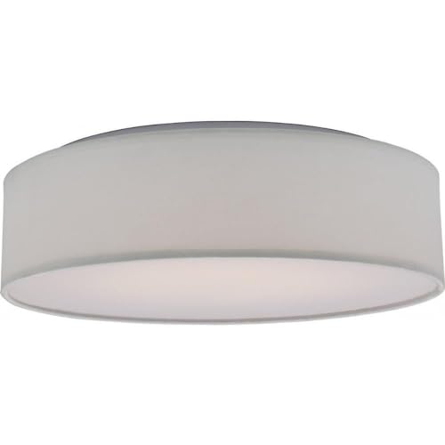 Nuvo 62/990R1 15-inch White Fabric Drum LED Flush Mount Ceiling Light with Bronze Finish & Acrylic Diffuser - Perfect for Bedroom, Living Room, and Dining Room Lighting