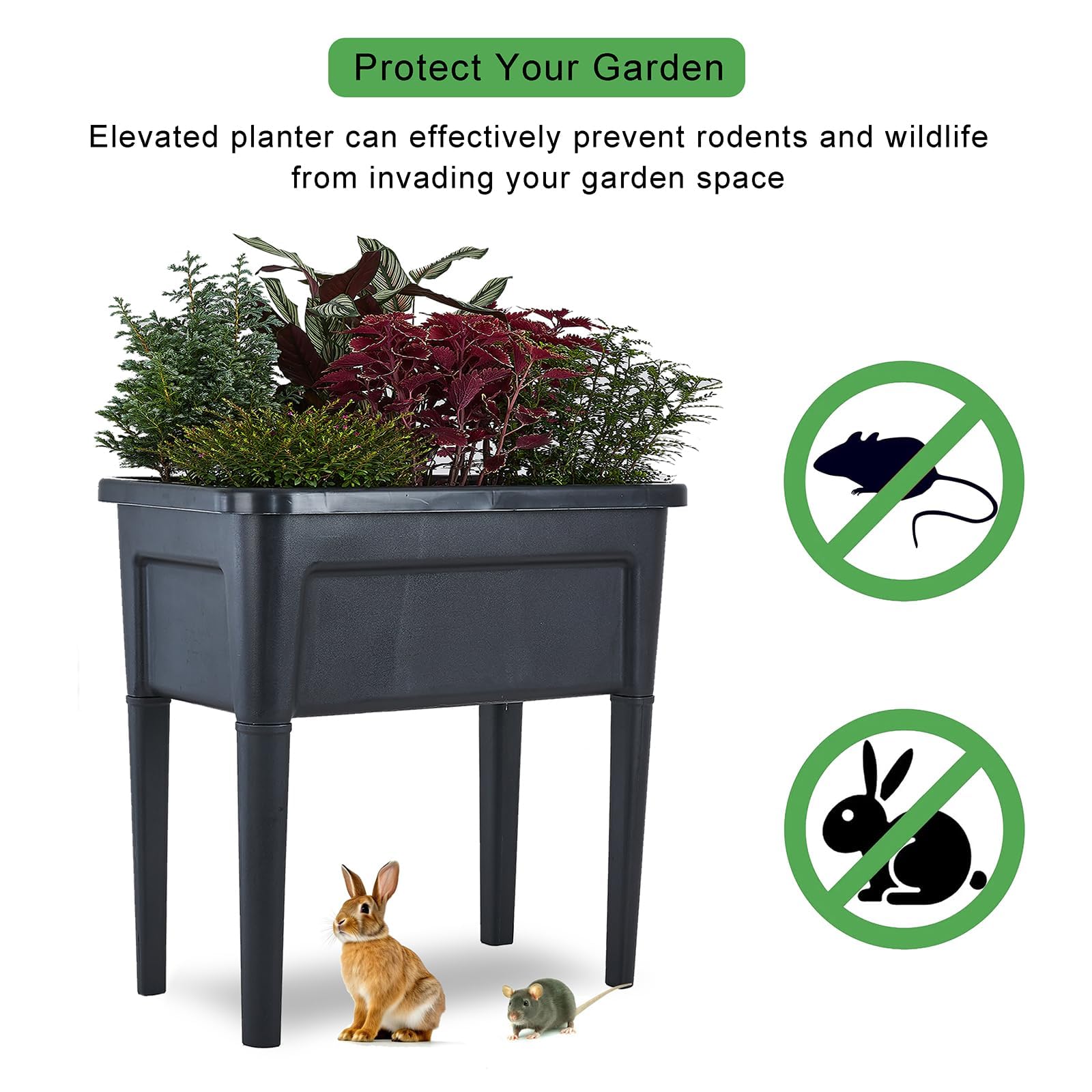 4 Pcs Plastic Raised Garden Beds with Legs - 16 Gallon Elevated Outdoor Planter Box for Flowers, Vegetables, Herbs | Perfect for Patio, Balcony & Backyard Gardening