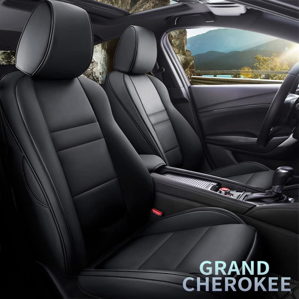 2011-2021 Jeep Grand Cherokee Custom Fit Car Seat Covers - Full Set Faux Leather Waterproof Seat Protectors | Airbag Compatible Vehicle Interior Accessories in Black | Perfect for Off-Roading, Daily Commutes & Family Road Trips