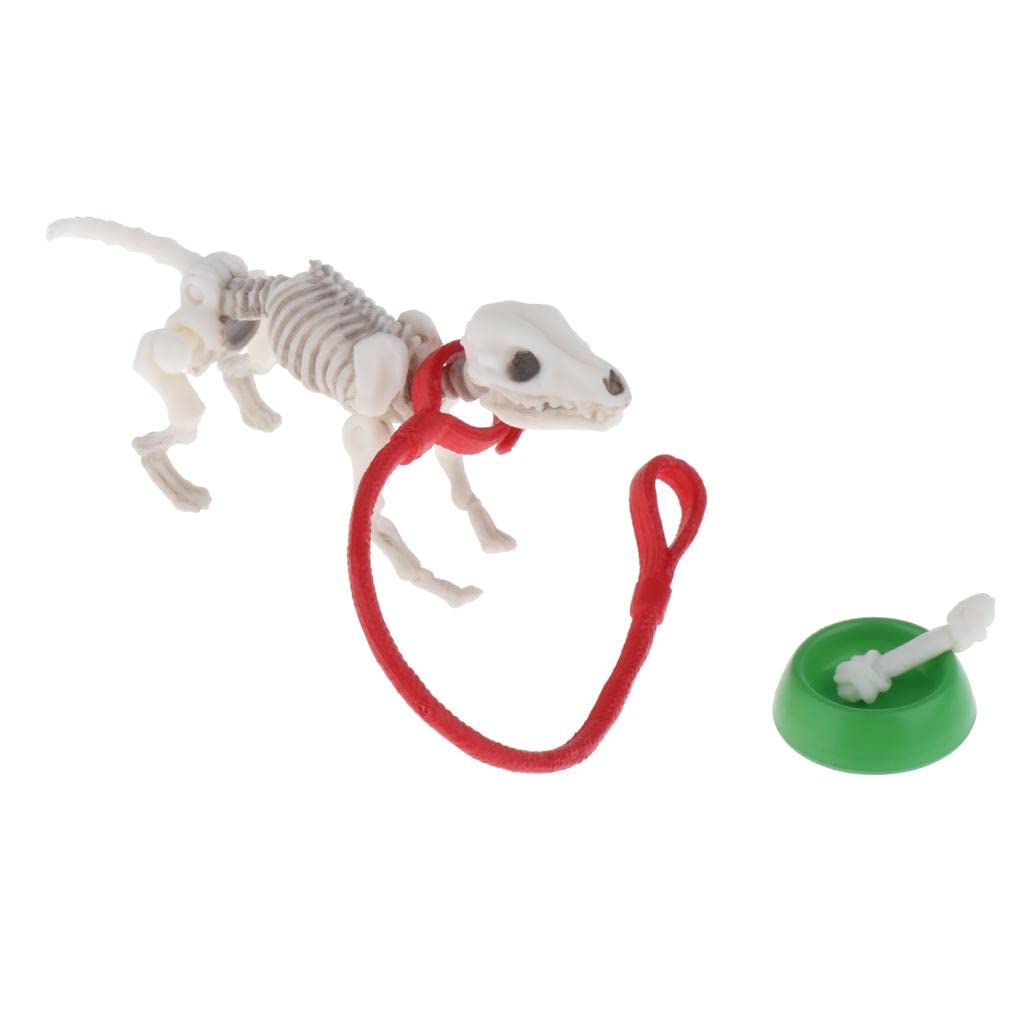 Miniature Skeleton Dog Figurines - Halloween Dollhouse Accessories, Role Play Toys & Party Photo Props for Spooky Decor, Haunted House Displays, and Themed Photography