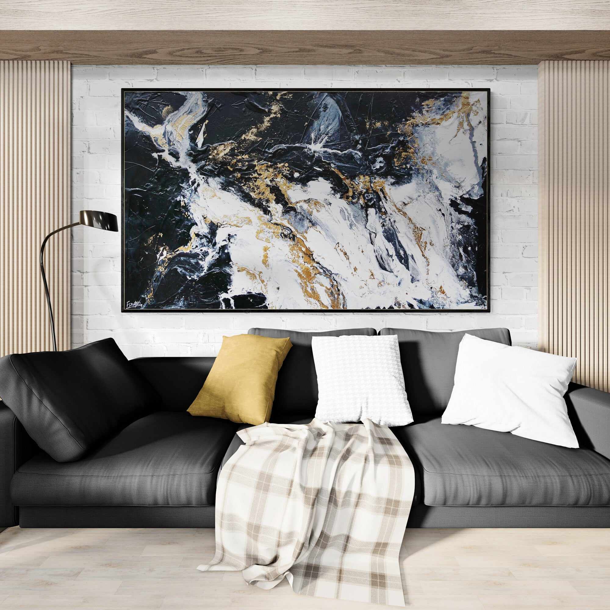 200cm x 120cm Black White Gold Textured Abstract Canvas Wall Art - Modern Luxury Home Decor for Living Room, Bedroom & Office