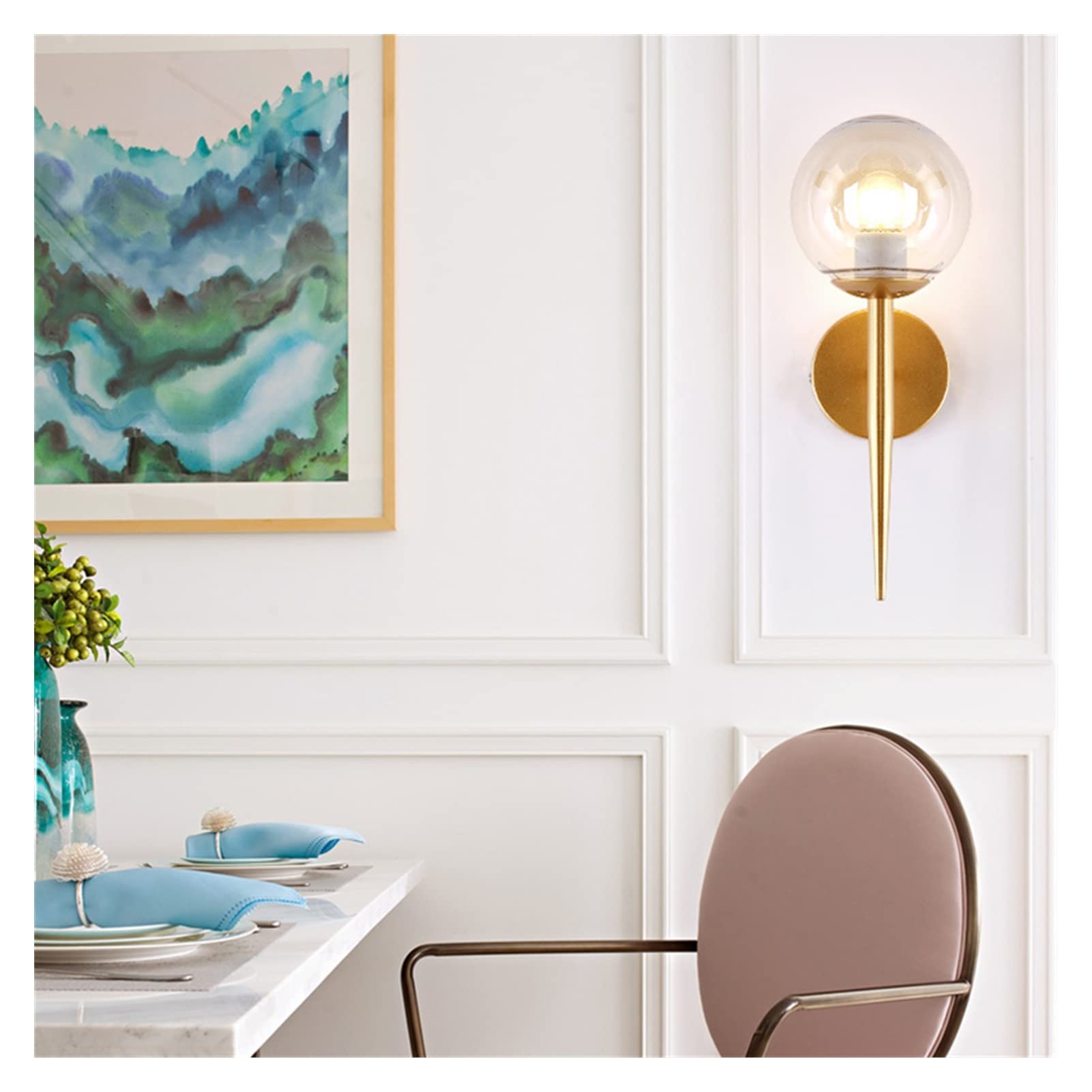 Nordic Modern Wall Lamp Sconce - Black/Gold LED Night Light for Bedroom, Staircase & Pathway - E27 Bulb Compatible - 340x130mm - Elegant Bedside Lighting for Home Decor