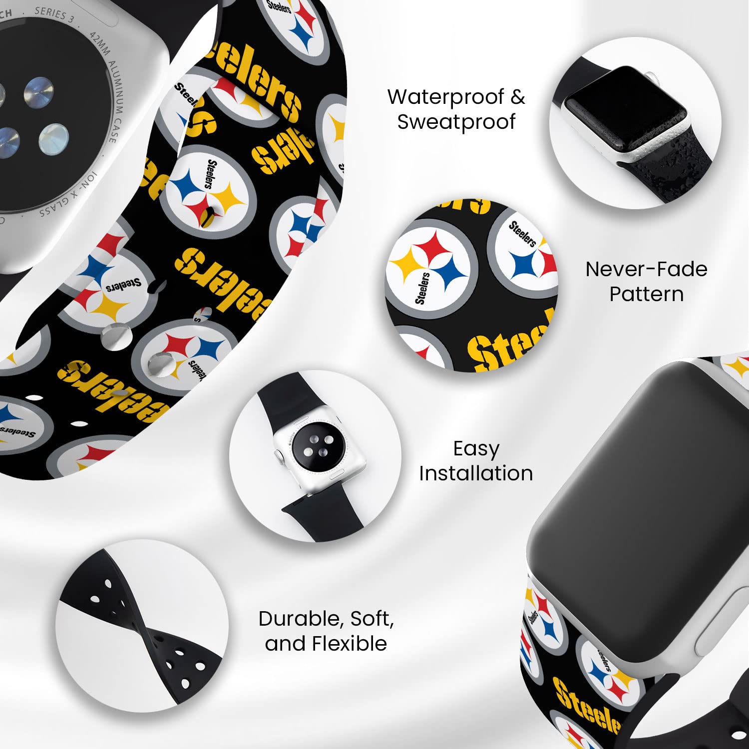 Pittsburgh Steelers HD Watch Band for Apple Watch - Durable Silicone Sports Strap for Men & Women - Perfect for Game Day, Workouts & Everyday Wear