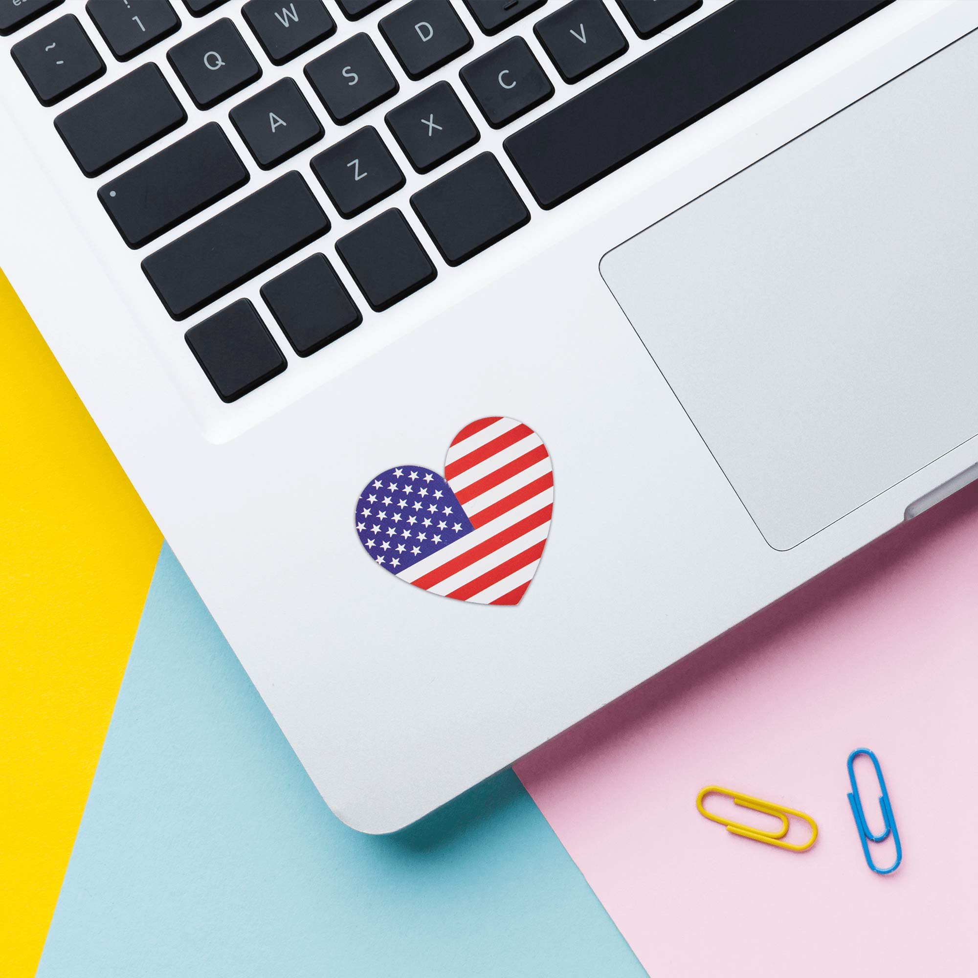 500-Count Patriotic USA Flag Stickers - 1.25 x 2.125 Inch Heart Shaped American Flag Decals for Laptops, Water Bottles & DIY Crafts - Perfect for 4th of July, Memorial Day & Patriotic Events