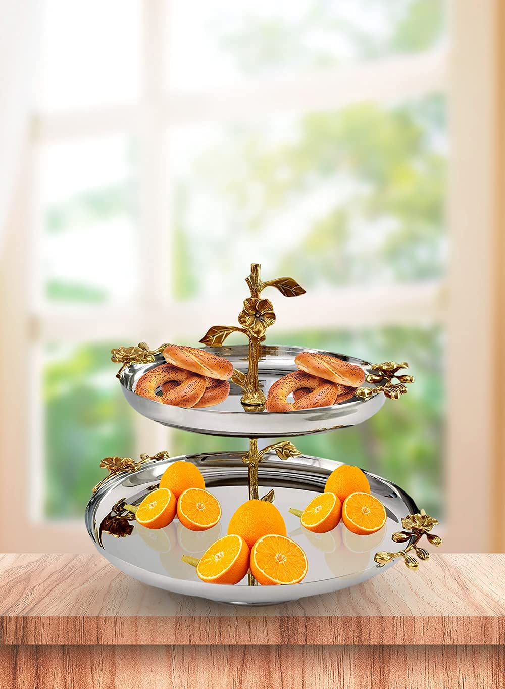 Serene Spaces Living Orchid Stem Two Tiered Serving Stand - 12