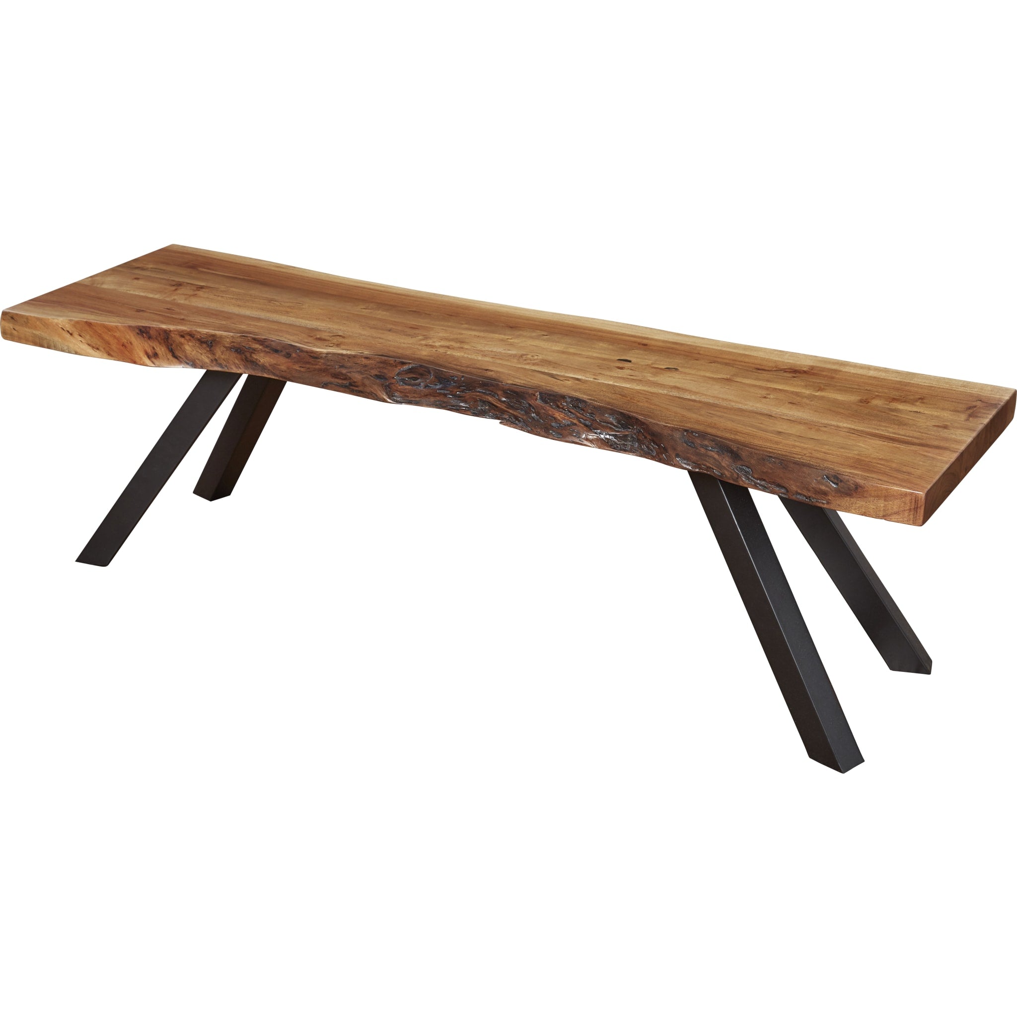 Reese Live Edge Solid Acacia Wood Dining Bench with Metal Legs - Natural Finish for Farmhouse, Rustic, and Modern Dining Room Decor