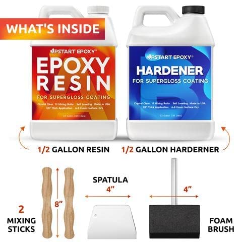 Upstart 1 Gallon Clear 2-Part Epoxy Resin Kit for Woodworking, Countertops, Table Tops, Arts & Crafts, Furniture - Premium DIY Casting Resin Made in USA - Perfect for Home Decor, Jewelry Making, and River Tables