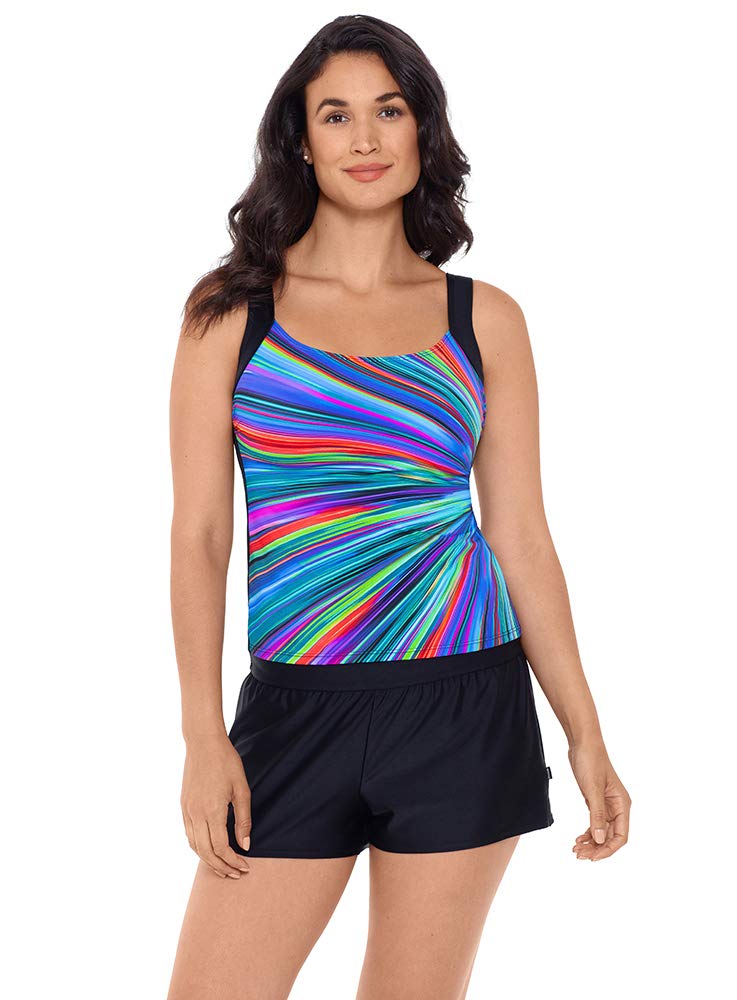 Reebok Women's Square Neck Minimizer Tankini Top - Sporty Swimwear with Soft Cups for Comfort | Perfect for Swimming, Beach Vacations & Water Sports