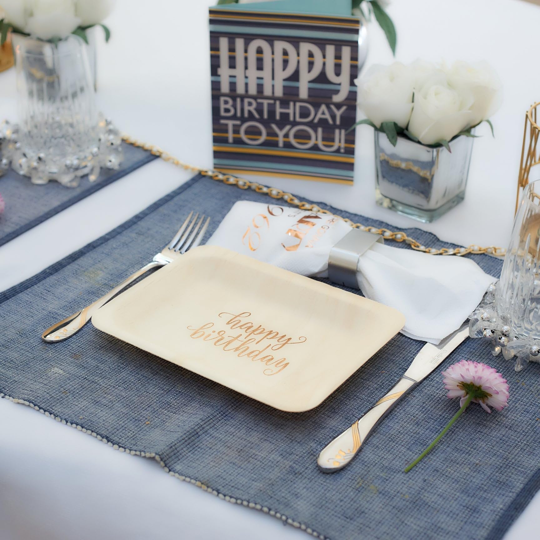 Eco-Friendly Disposable Birthday Party Plates - 50 Pack Biodegradable Compostable Plates for Birthday, Wedding, Baby Shower & Events (Salad/Dessert Size) - Sustainable Alternative to Plastic Tableware