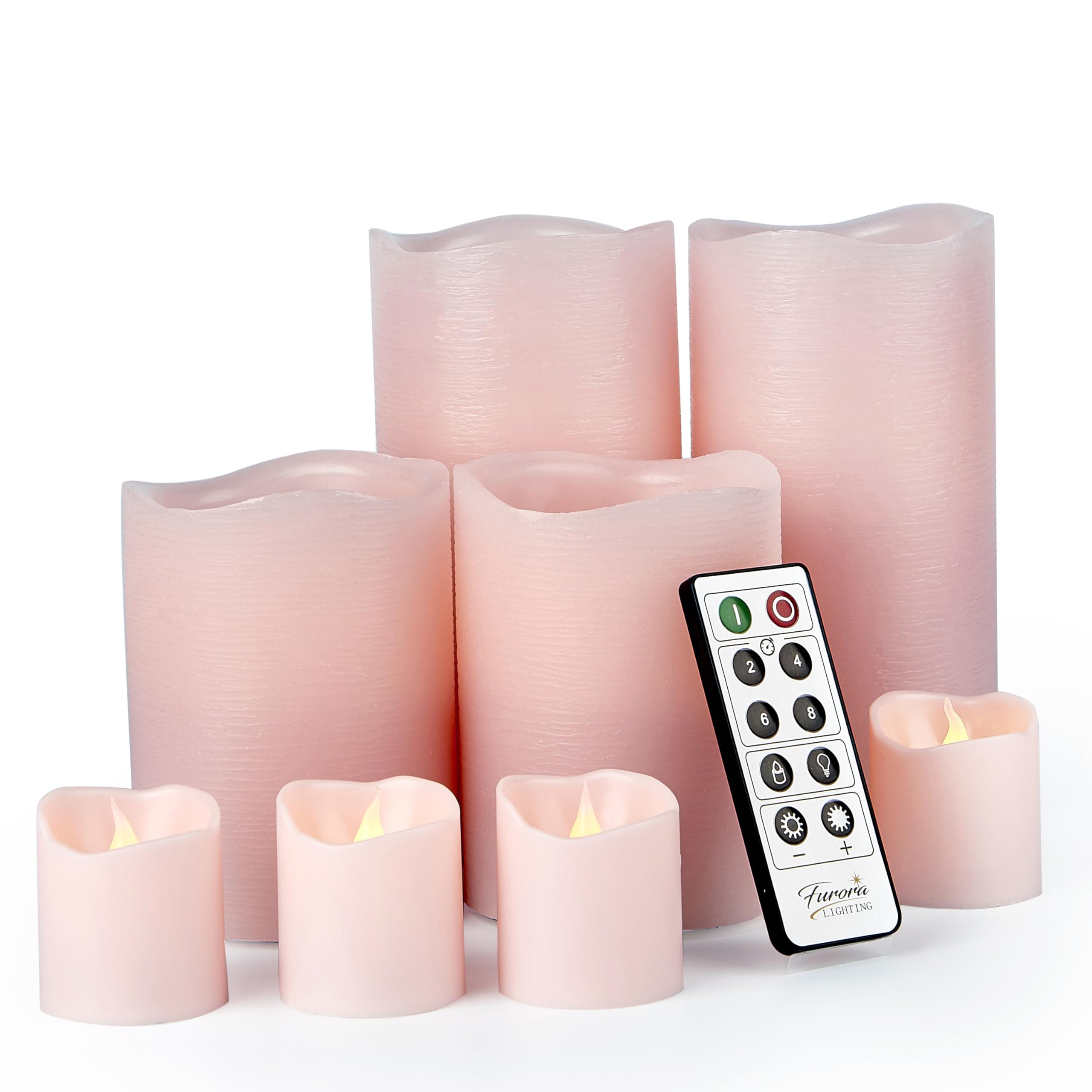 FURORA LIGHTING 8-Pack Pink Real Wax Flameless LED Candles with Remote & Timer - 4 Pillar & 4 Votive Flameless Candles Set, Battery Included for Home Decor, Wedding, Party & Romantic Ambiance Lighting