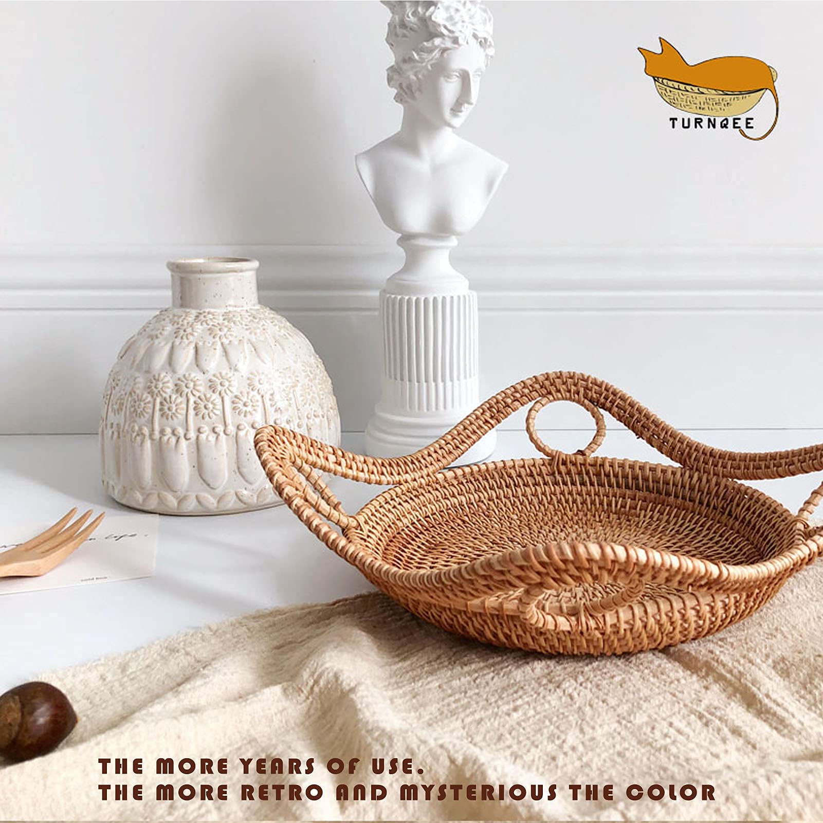 Handmade Wicker Fruit Bowl & Bread Basket - 11 Inch Rattan Serving Basket for Kitchen Counter, Snack Storage, Restaurant Organizing | Perfect for Fruits, Vegetables, Bread Display & Home Decor