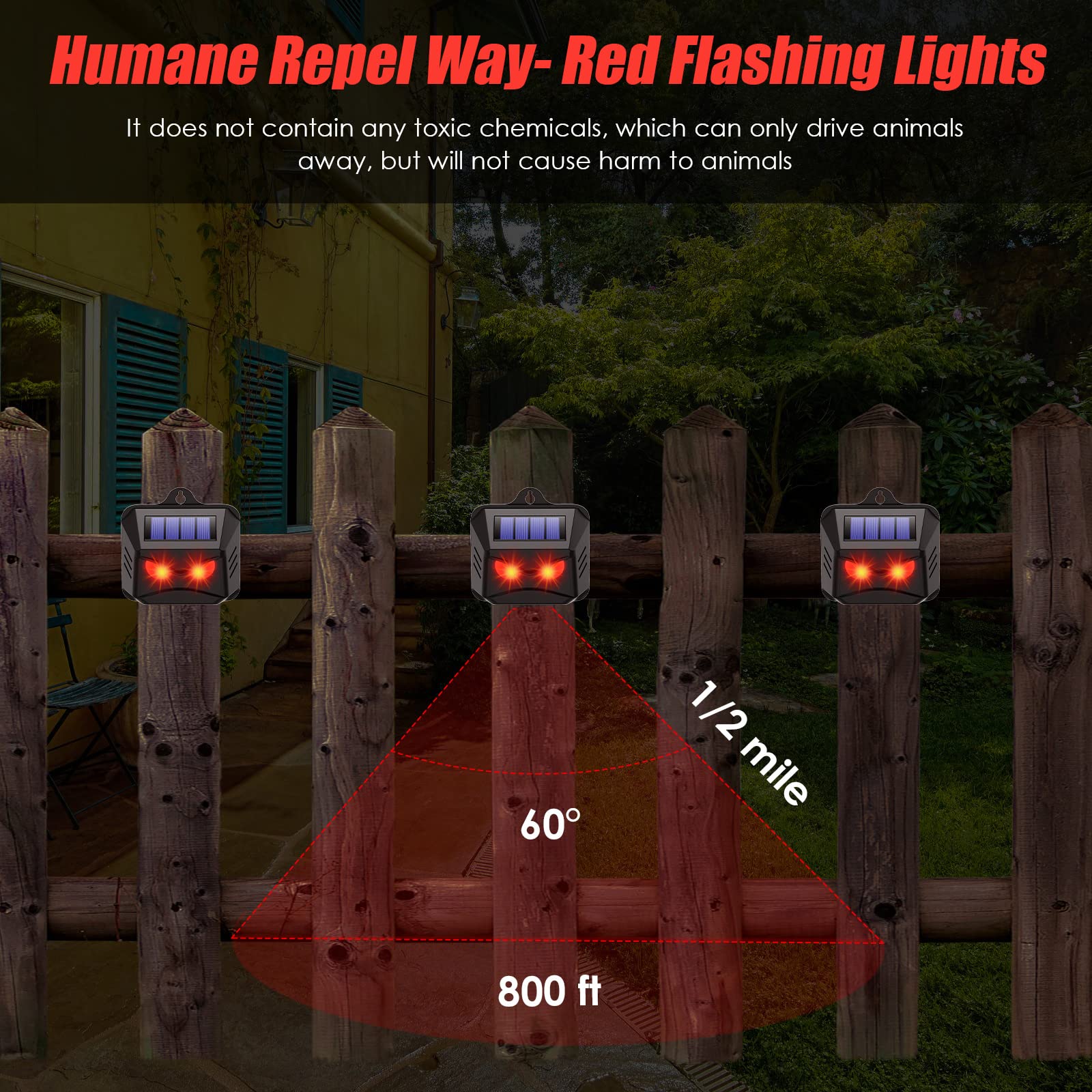 8 Pack Solar Powered Animal Repellent Lights - Outdoor Coyote Deterrent for Yard & Garden Protection | Effective Nocturnal Pest Control for Deer, Fox, Raccoon, Skunk | Predator Lights for Chicken Coop, Farm, Backyard & Outdoor Spaces | Weatherproof & Eco-Friendly Solar Solution