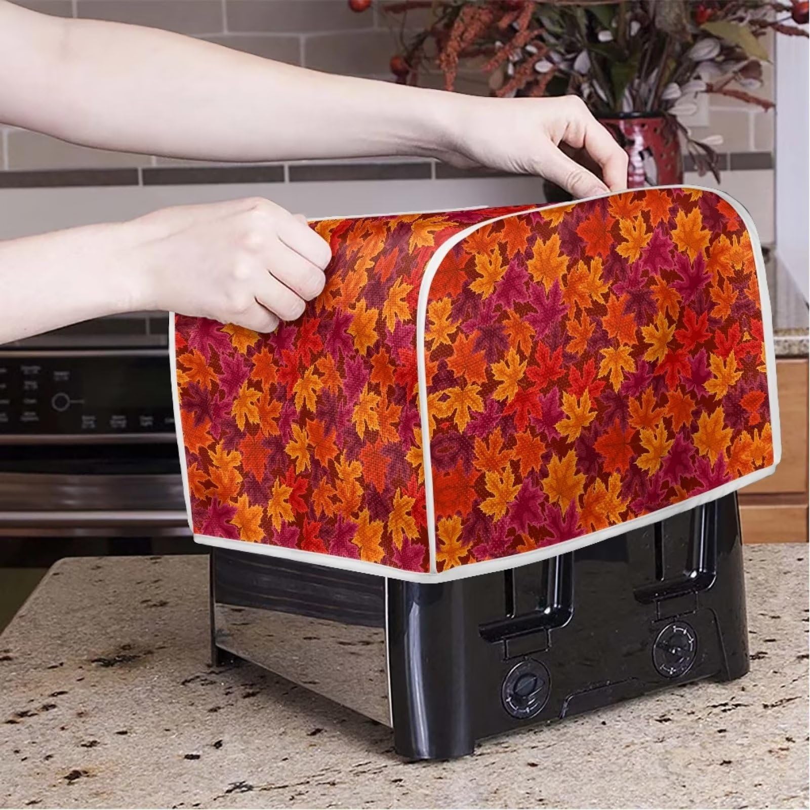 Thanksgiving Maple Leaf Toaster Cover 4 Slice - Dustproof Bread Maker Cover for Small Kitchen Appliances, Fingerprint Protection, Holiday Kitchen Decor - Perfect for Thanksgiving Gatherings & Autumn Home Decor