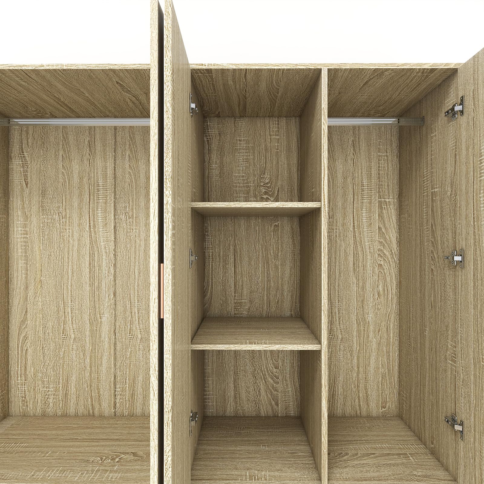Solid Wood Freestanding Wardrobe Closet with 4 Doors, 2 Drawers & Shelves - Spacious Bedroom Storage Cabinet with 2 Hanging Rods for Clothes Organization | Perfect for Master Bedroom, Guest Room or Dormitory Storage Solution