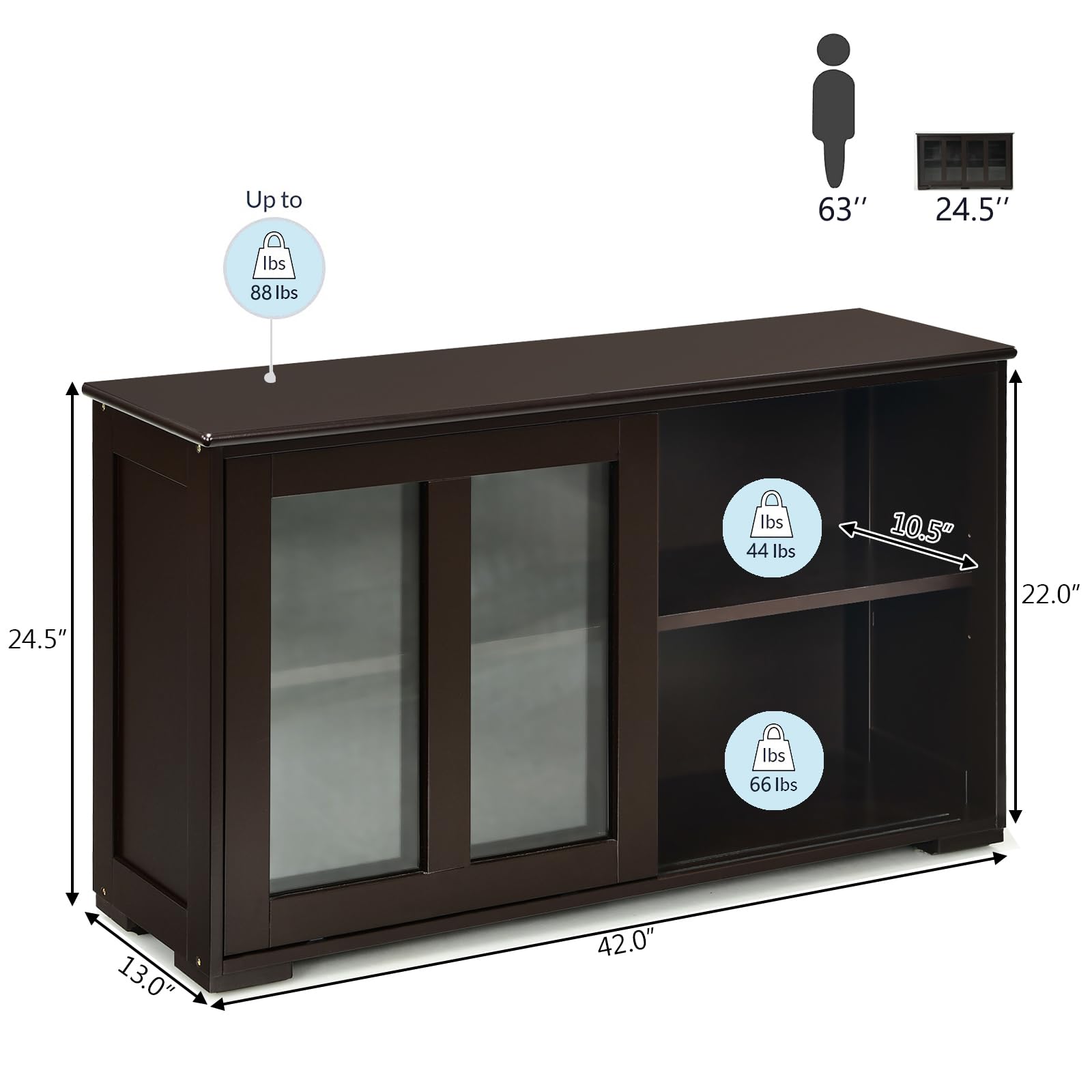Stackable Sideboard Buffet Cabinet with Adjustable Shelf & Glass Sliding Doors - Wooden Credenza Storage Table for Kitchen, Dining Room, Living Room & Entryway - Perfect for Coffee Bar Setup, Home Organization & Stylish Storage Solutions