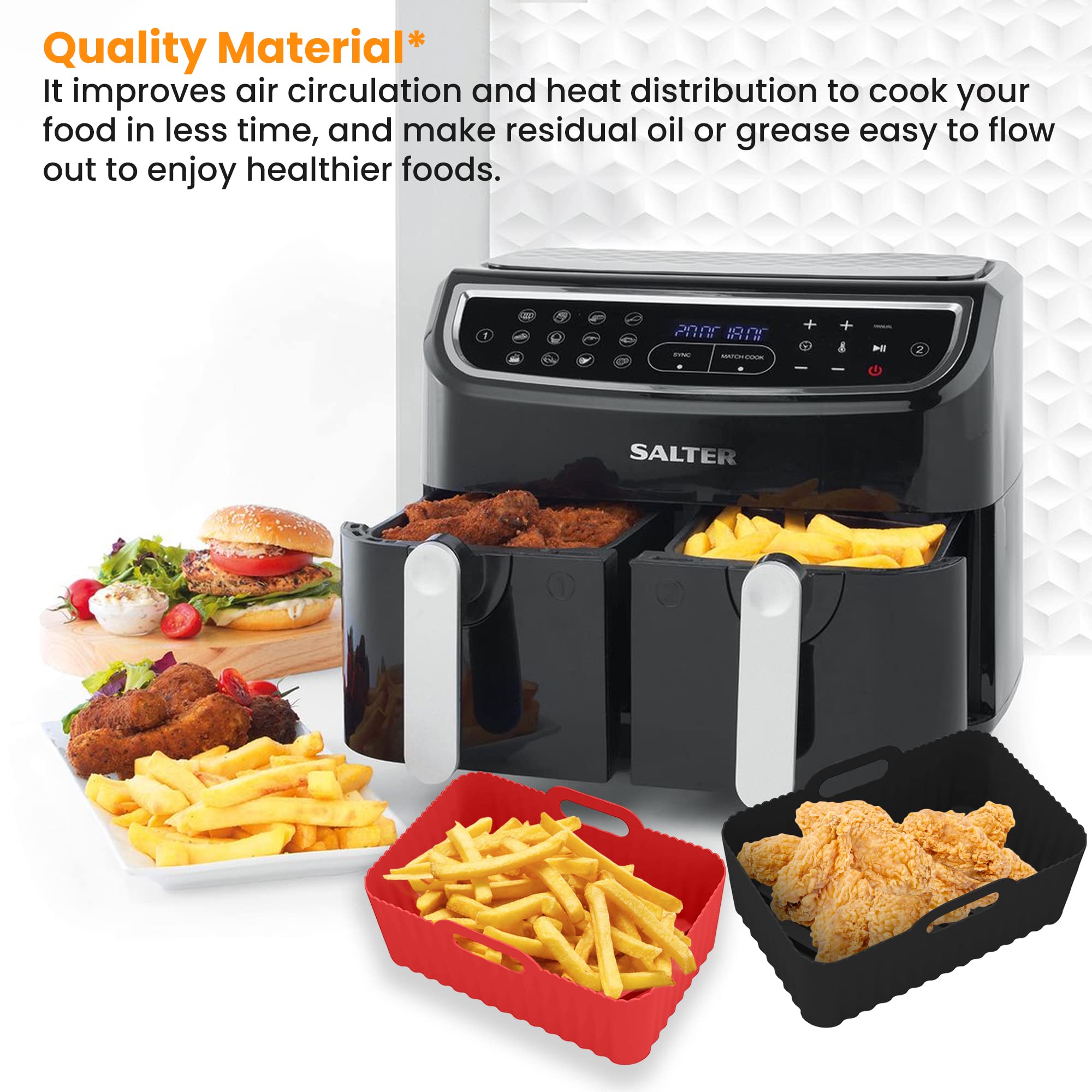 **Reusable Silicone Air Fryer Liners - 2Pcs Non-Stick Basket Accessories for Ninja Air Fryer (Black & Red) | Perfect for Easy Cooking & Cleanup**