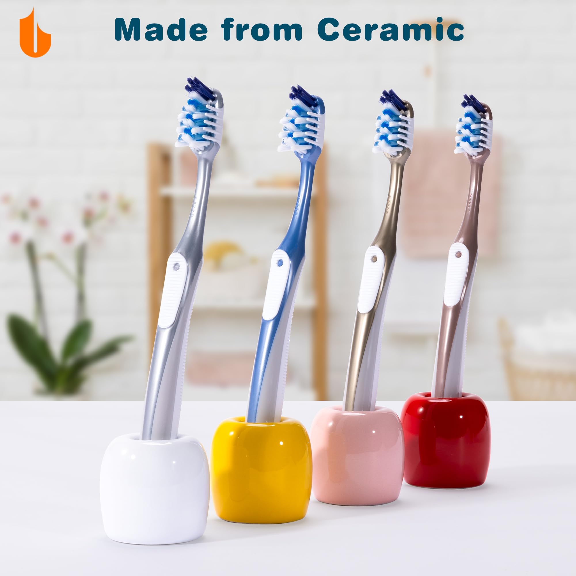 Urbanstrive Ceramic Toothbrush Holder - 2 Pack White Bathroom Organizer for Home & Travel