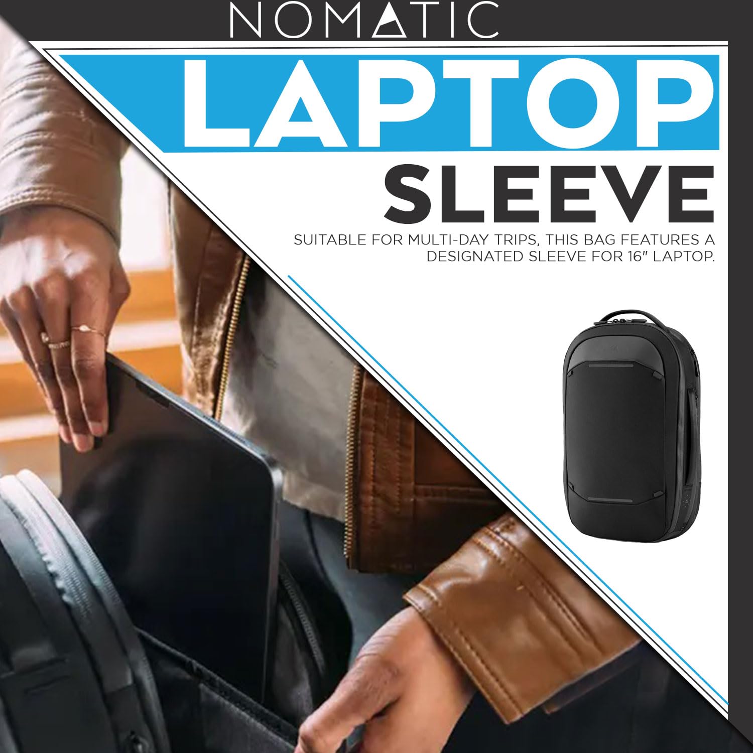 NOMATIC Navigator Premium 15L Expandable Backpack - Water Resistant Anti-Theft Laptop Bag with 6L Built-In Expansion - Perfect for Travel, Work & Daily Commute - Black Computer Backpack for Professionals & Students