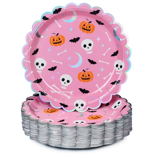 Pink, Jack-O-Lantern, Skulls, Bats