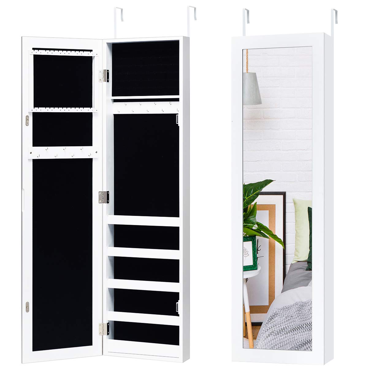 Giantex Jewelry Cabinet Armoire with Full Length Mirror - Wall Mounted Jewelry Organizer with 5 Storage Shelves for Bracelets, Rings & Cosmetics | Perfect for Bedroom, Closet & Dressing Room Organization