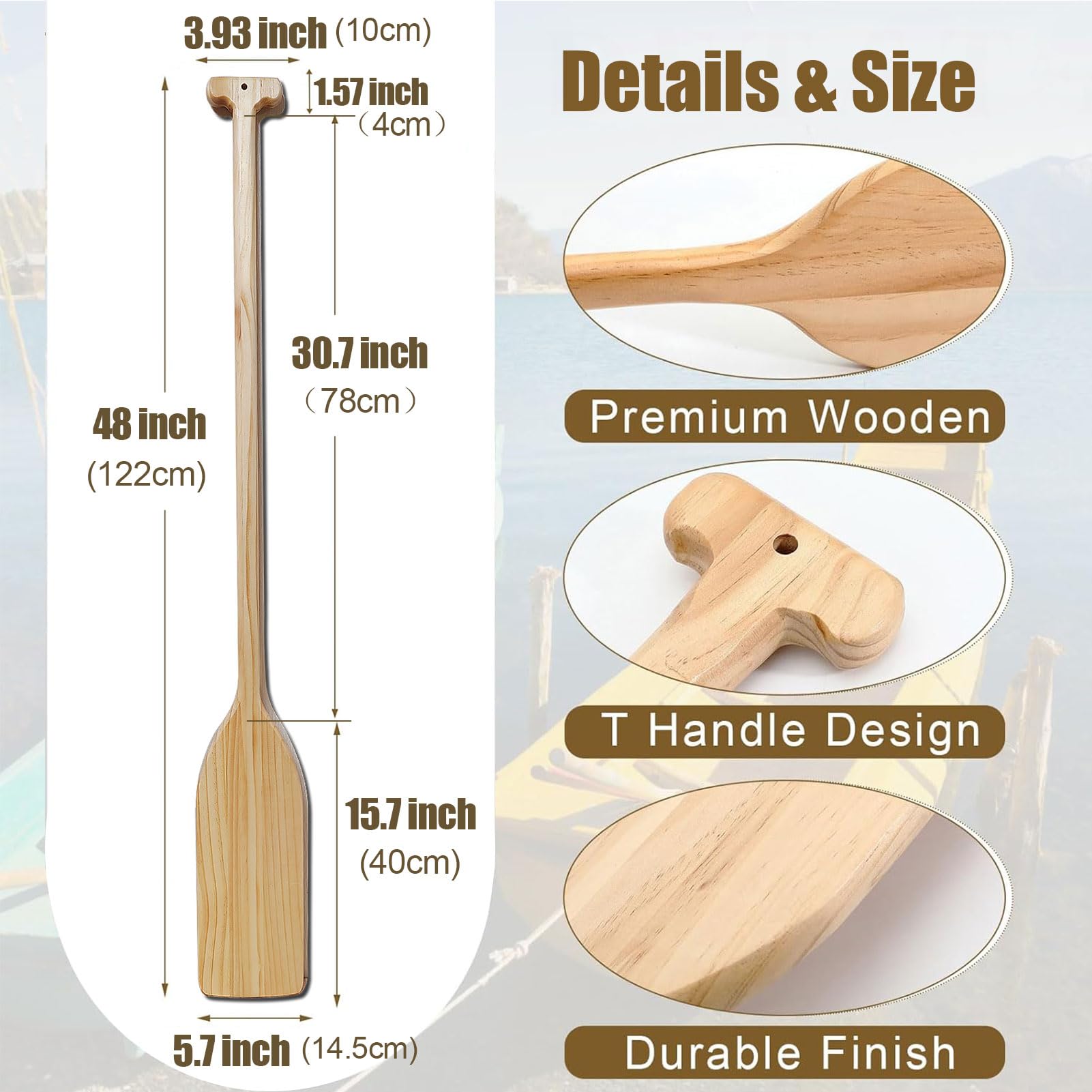 2-Piece 4-Foot Wooden Canoe Paddles - Ergonomic Grip Kayak Oars for Water Sports, Made of Durable Pine Wood - Perfect for Kayaking, Canoeing & Rustic Home Decor