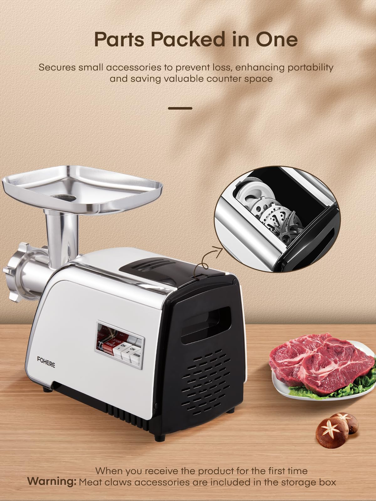 Heavy Duty 3000W Electric Meat Grinder - 5-in-1 Stainless Steel Home Meat Mincer with Sausage Stuffer Tubes (2 Sizes), Kubbe Maker & Burger Press - Perfect for Home Kitchen, Butcher Shop & Outdoor BBQ