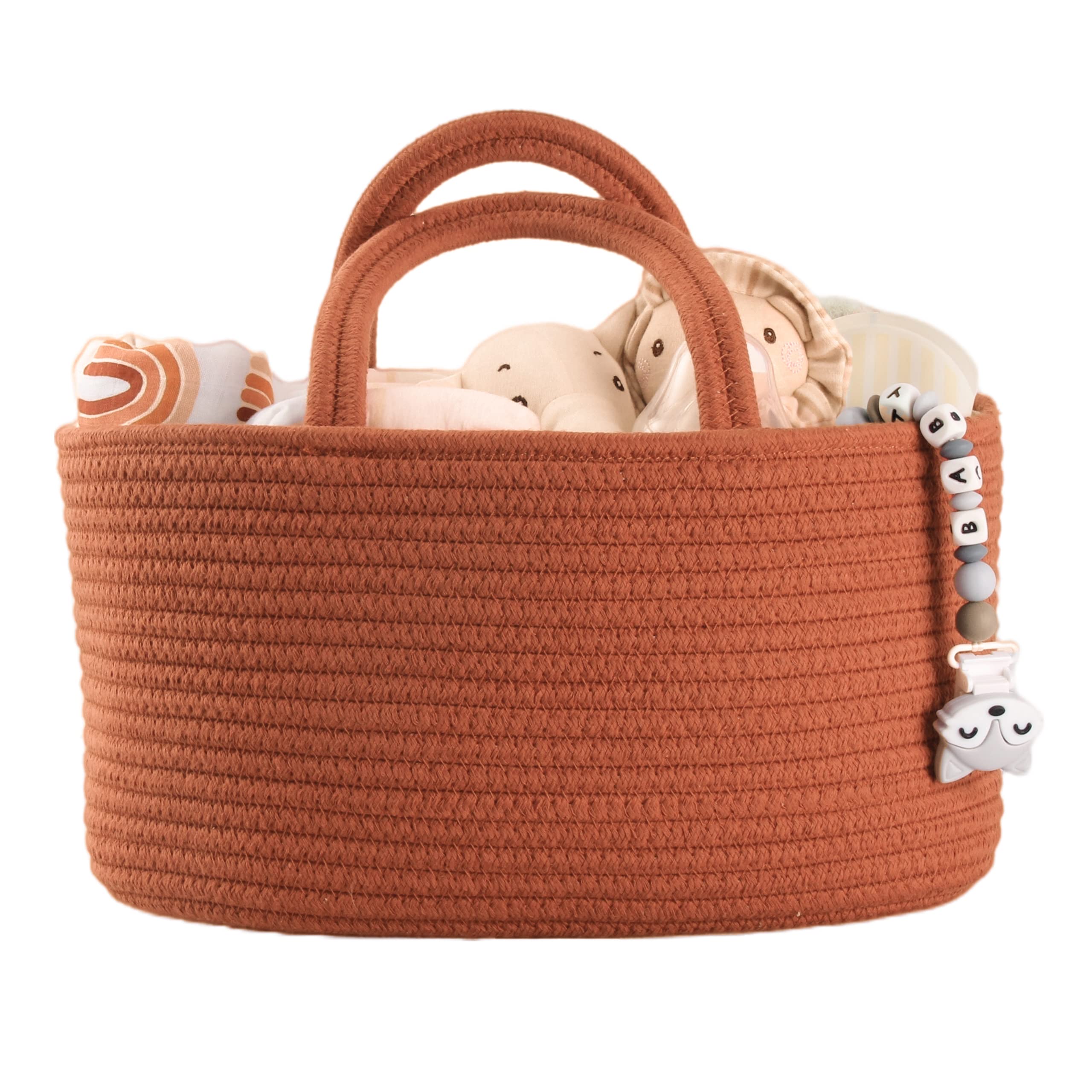 Baby Diaper Caddy Organizer - Cotton Rope Storage Bin Basket for Nursery, Changing Table & Travel - Portable Baby Essentials Holder for Boys & Girls - Perfect Baby Shower Gift & Newborn Registry Must Have (Rustic Style) - Ideal for Home Nursery, Car Trips & Diaper Changing Stations
